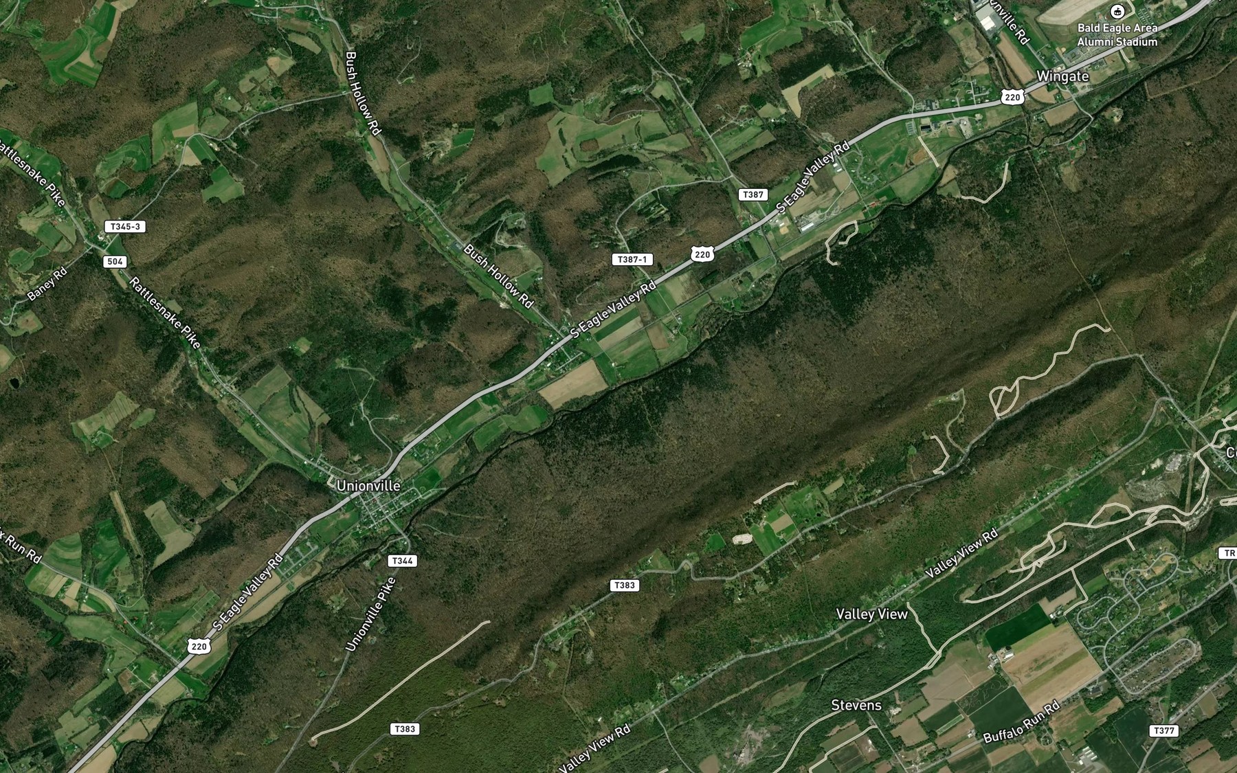 Satellite map of the Bush Hollow Run