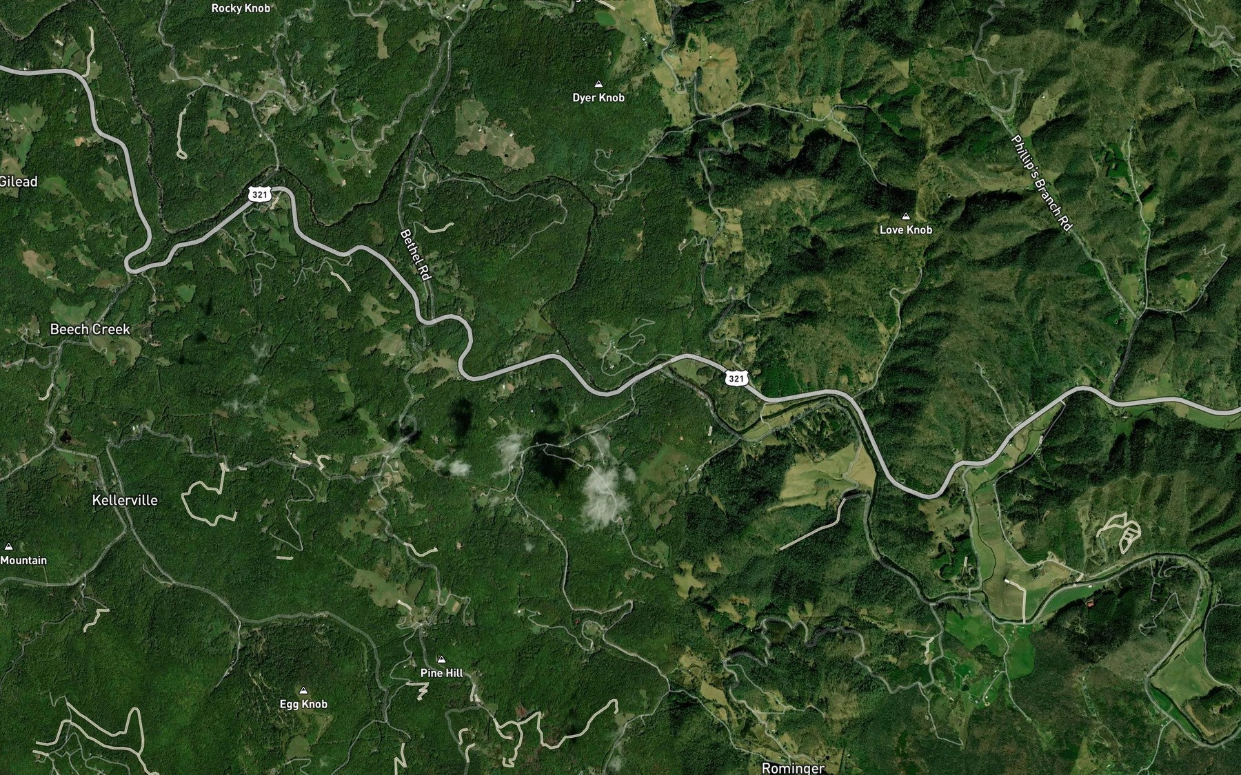 Satellite map of the Laurel Creek