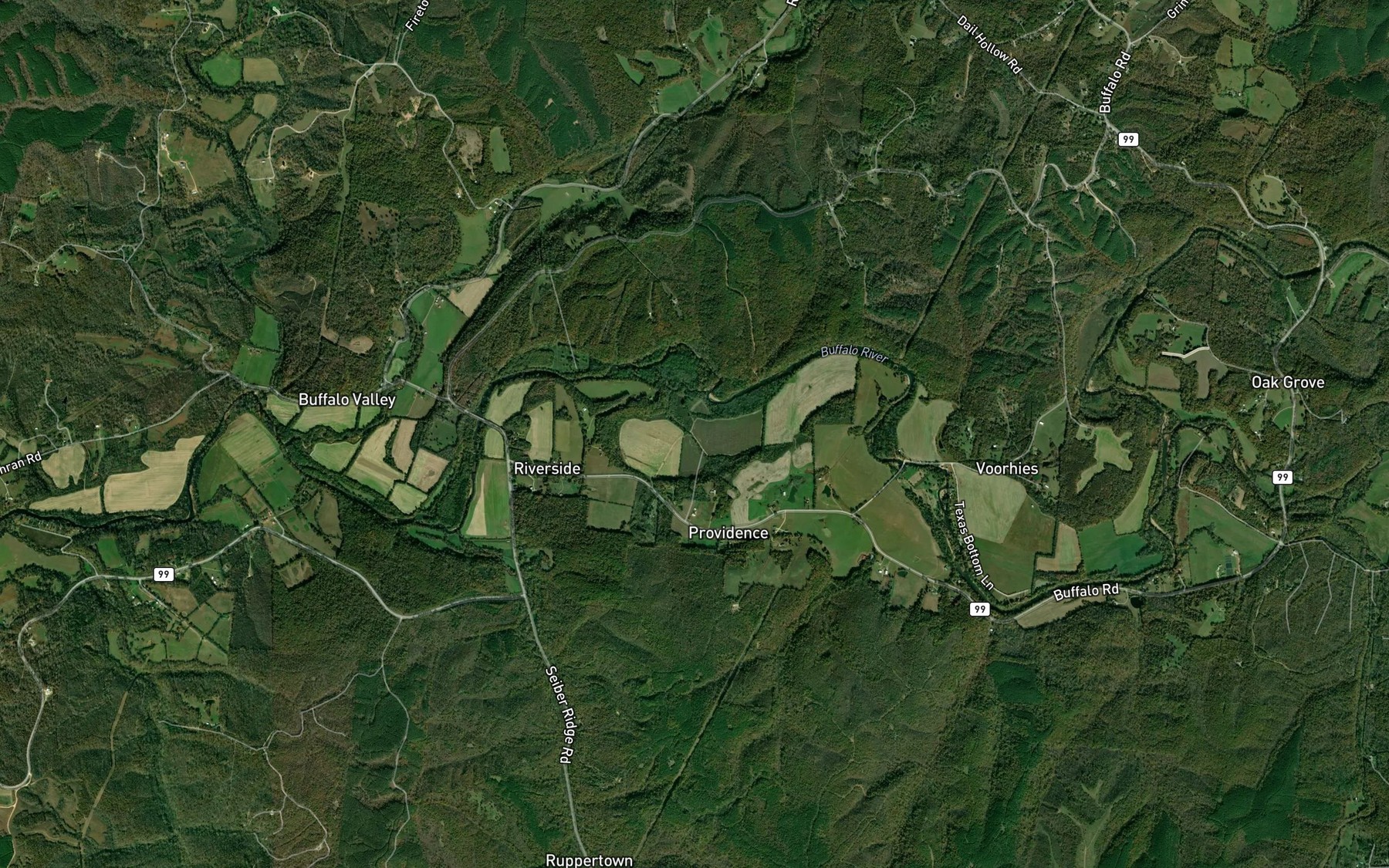 Satellite map of the Texas Bottoms