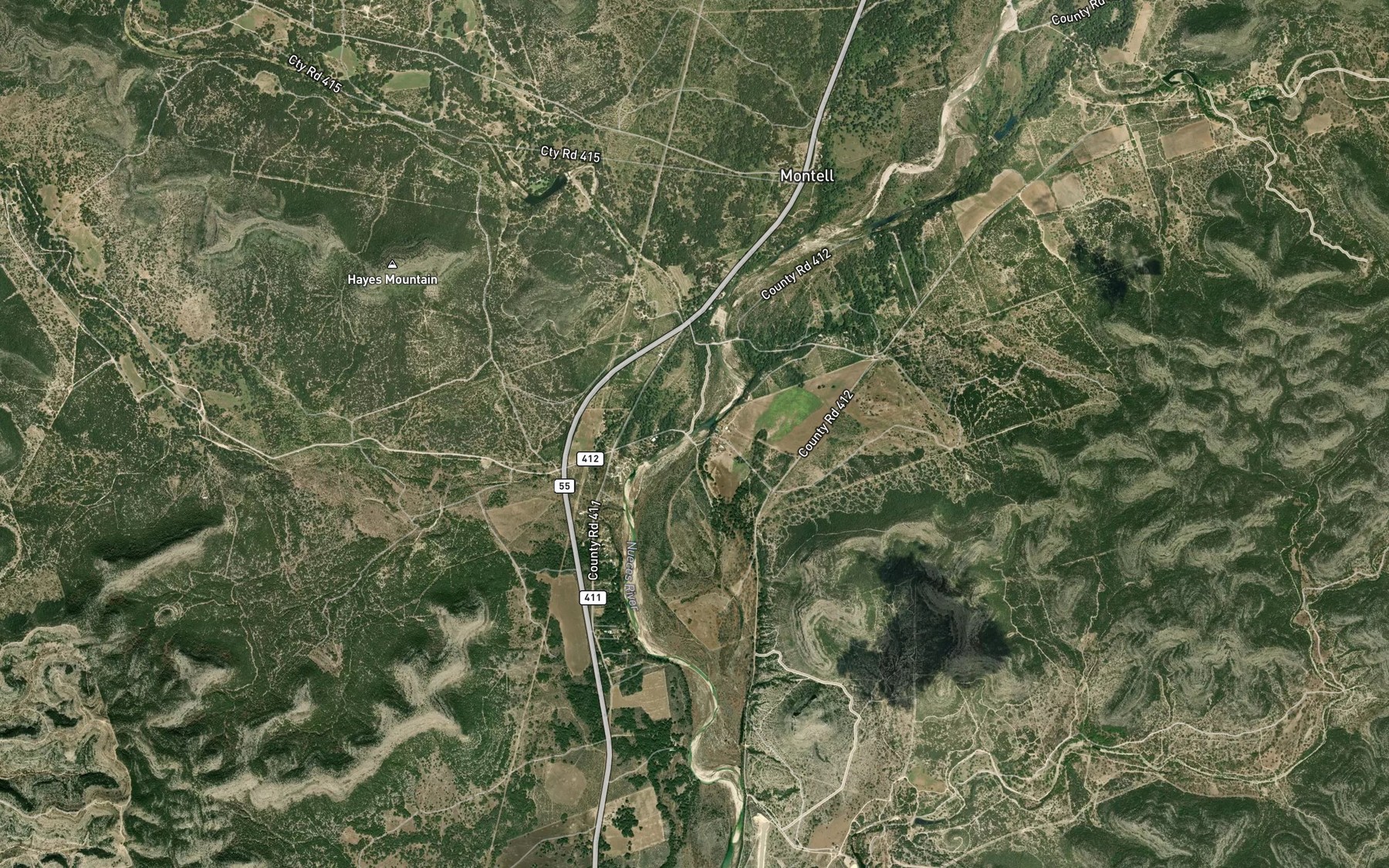 Satellite map of the Montell Creek