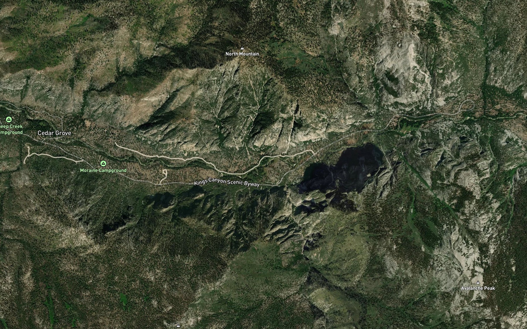 Satellite map of the Roaring River