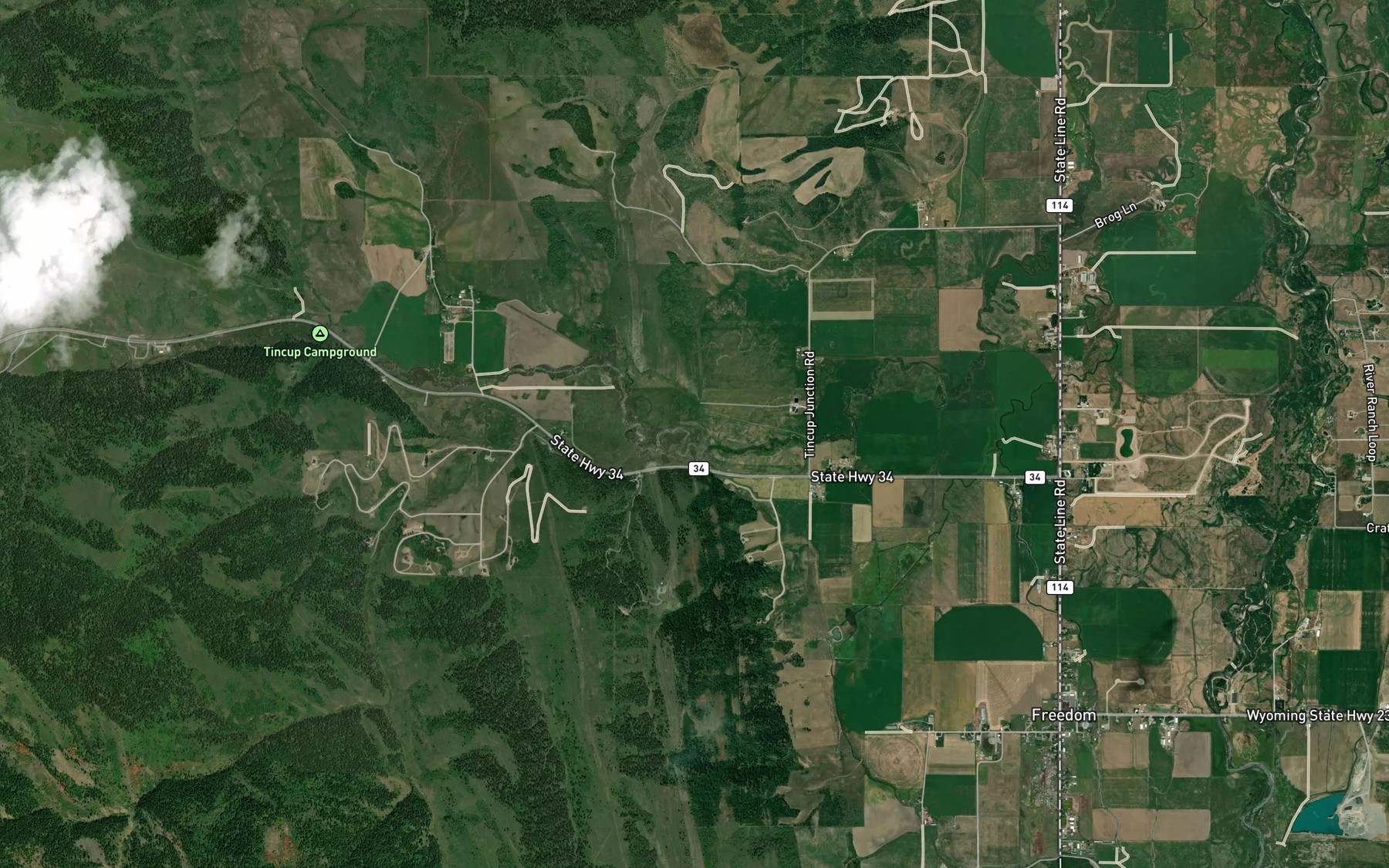 Satellite map of the Haderlie Creek