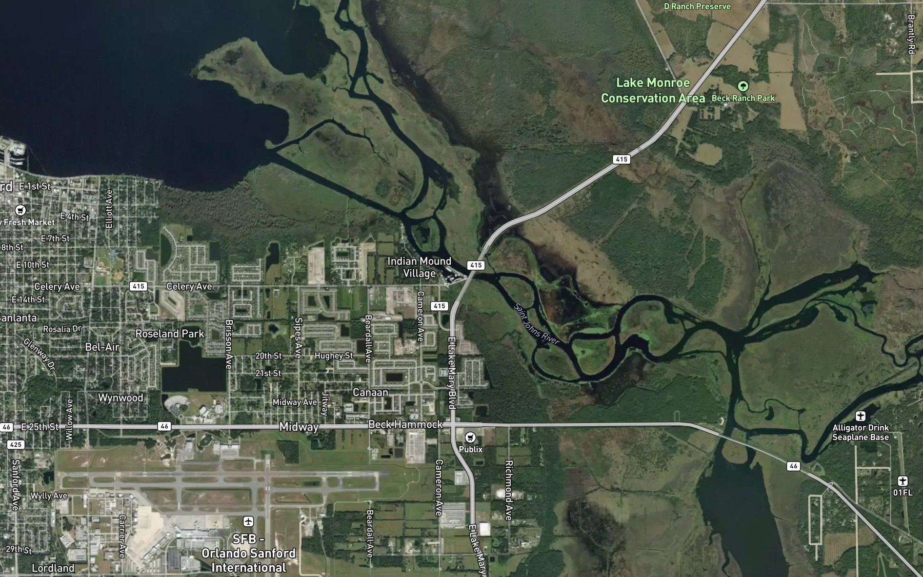 Satellite map of the Indian Mound Slough