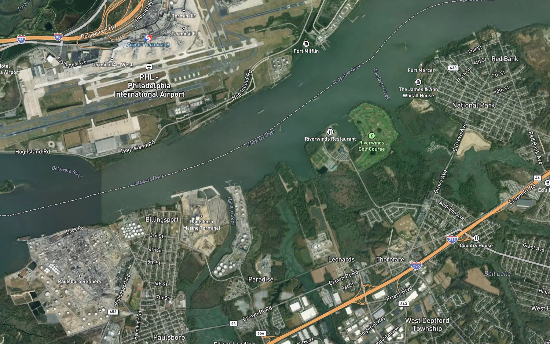 Satellite map of the Little Mantua Creek