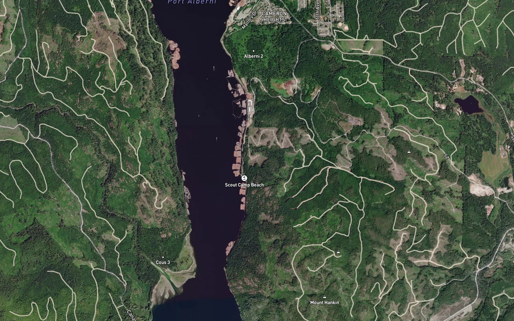 Satellite map of the Follinsbee Creek