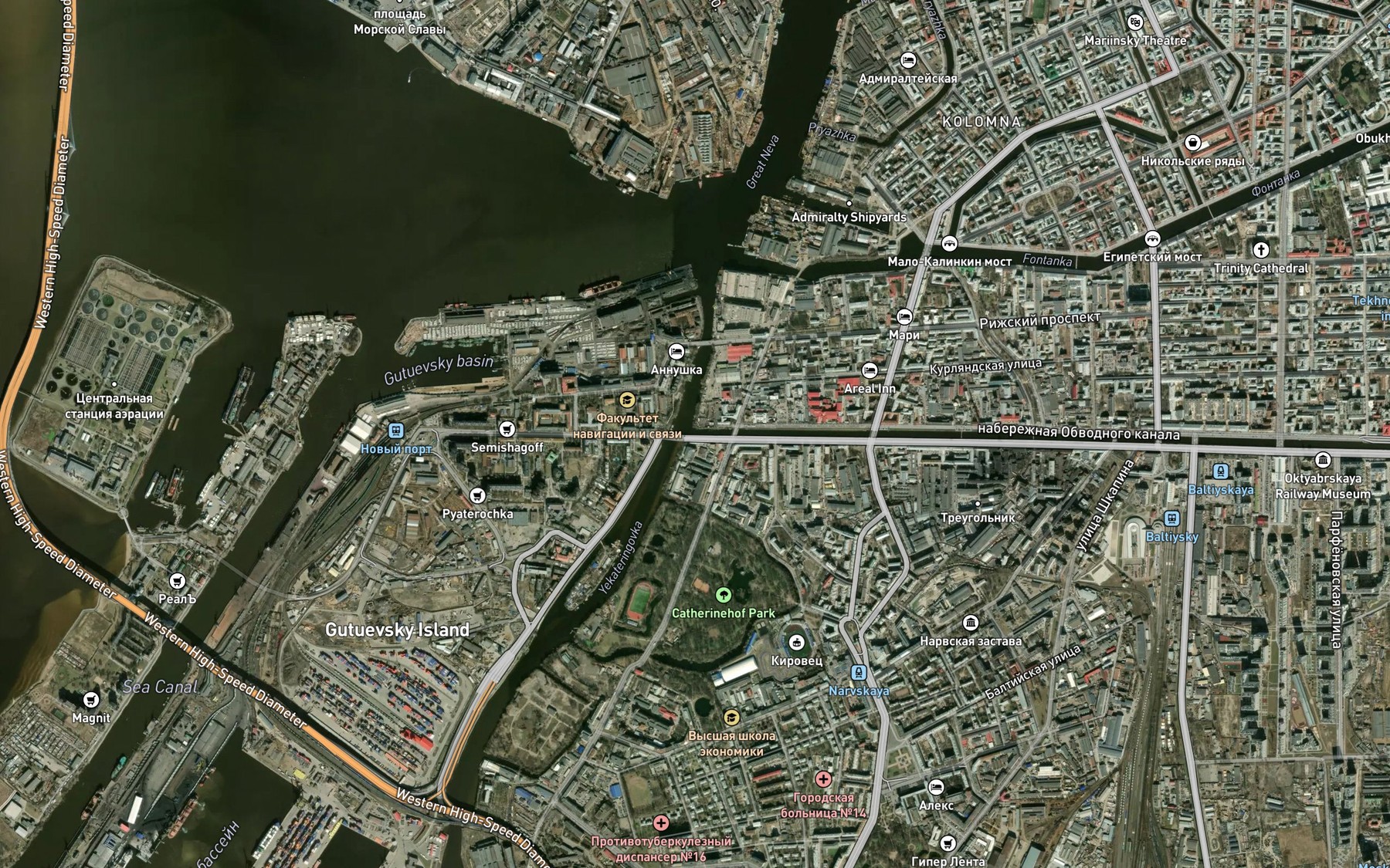 Satellite map of the Obvodnyy Kanal