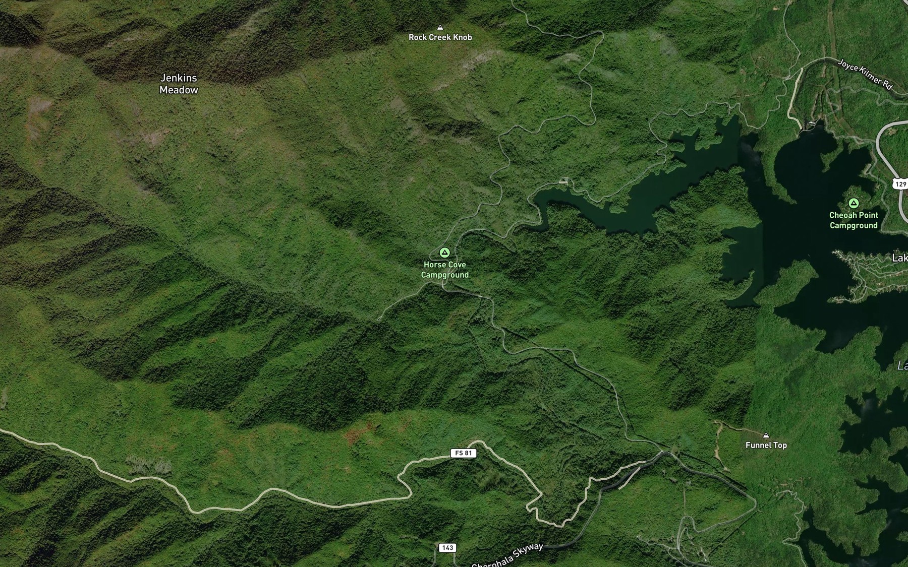 Satellite map of the Little Santeetlah Creek