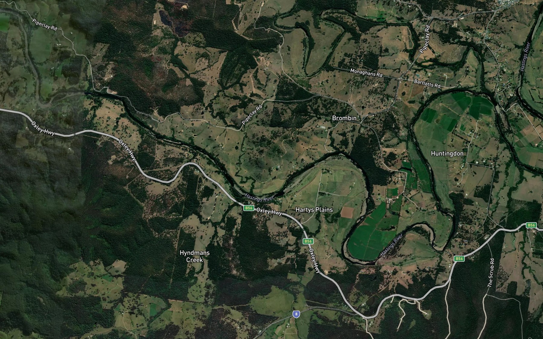 Satellite map of the Hyndmans Creek