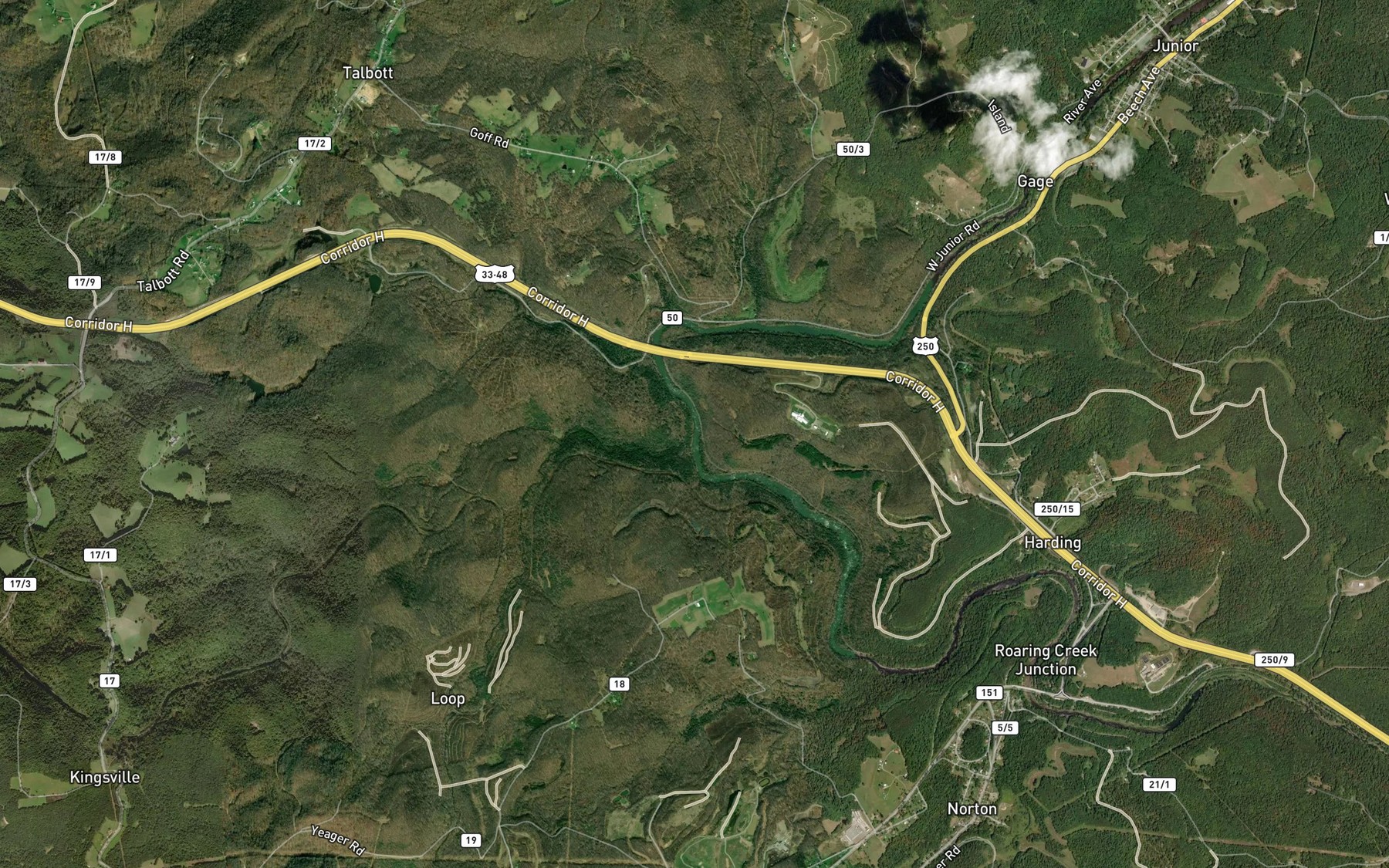 Satellite map of the Big Laurel Run