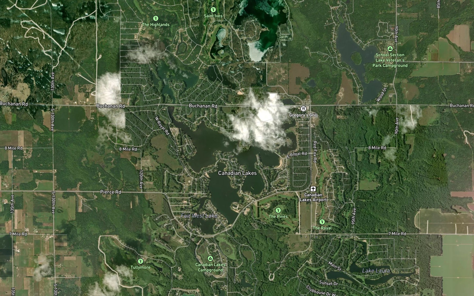 Satellite map of the Canadian Lakes