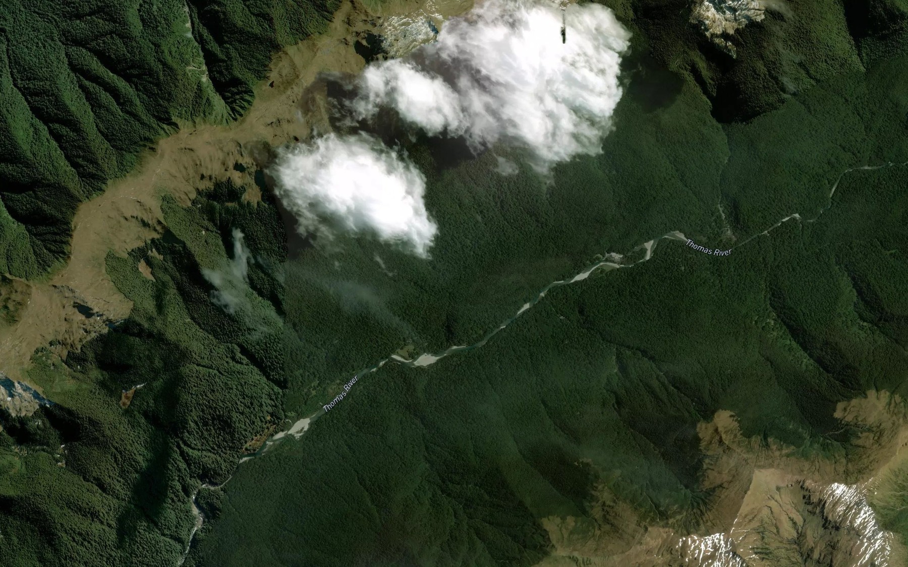 Satellite map of the Thomas River