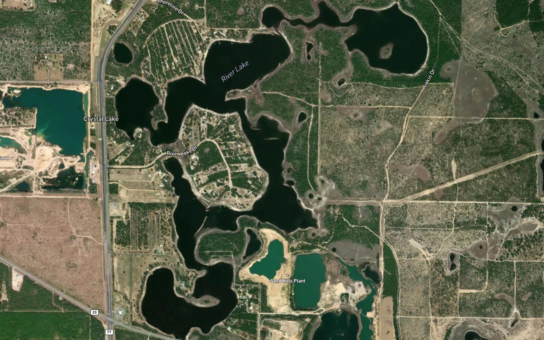 Satellite map of the River Lake