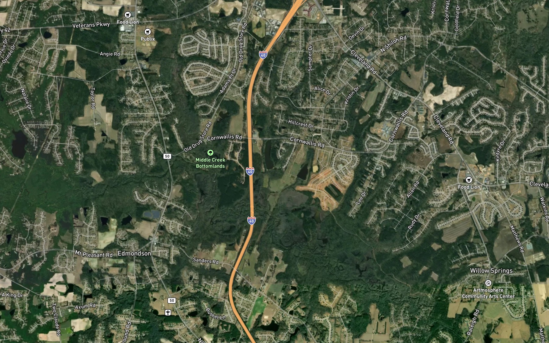 Satellite map of the Langdon Pond