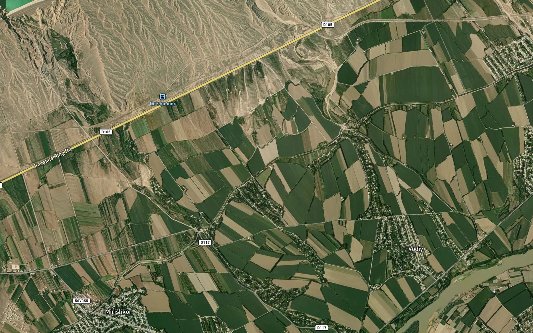 Satellite map of the Shimoliy Farg`ona Kanali