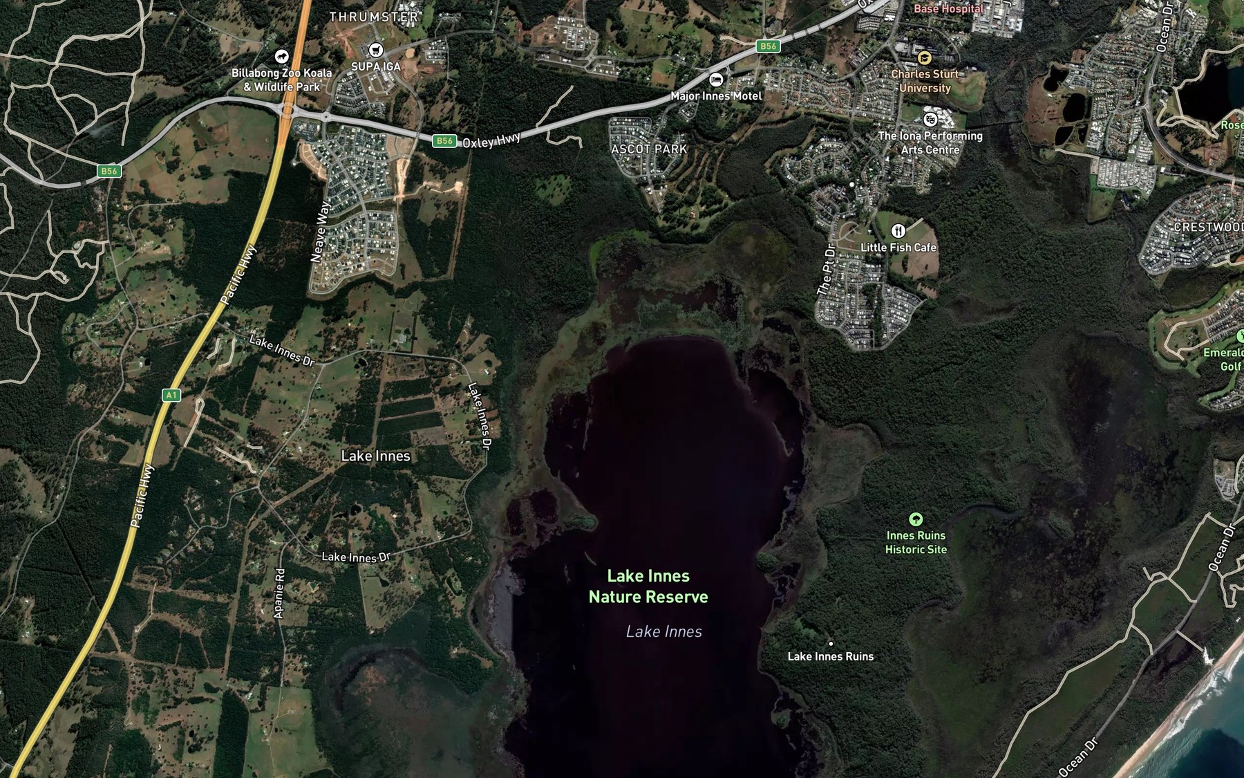 Satellite map of the Wrights Creek