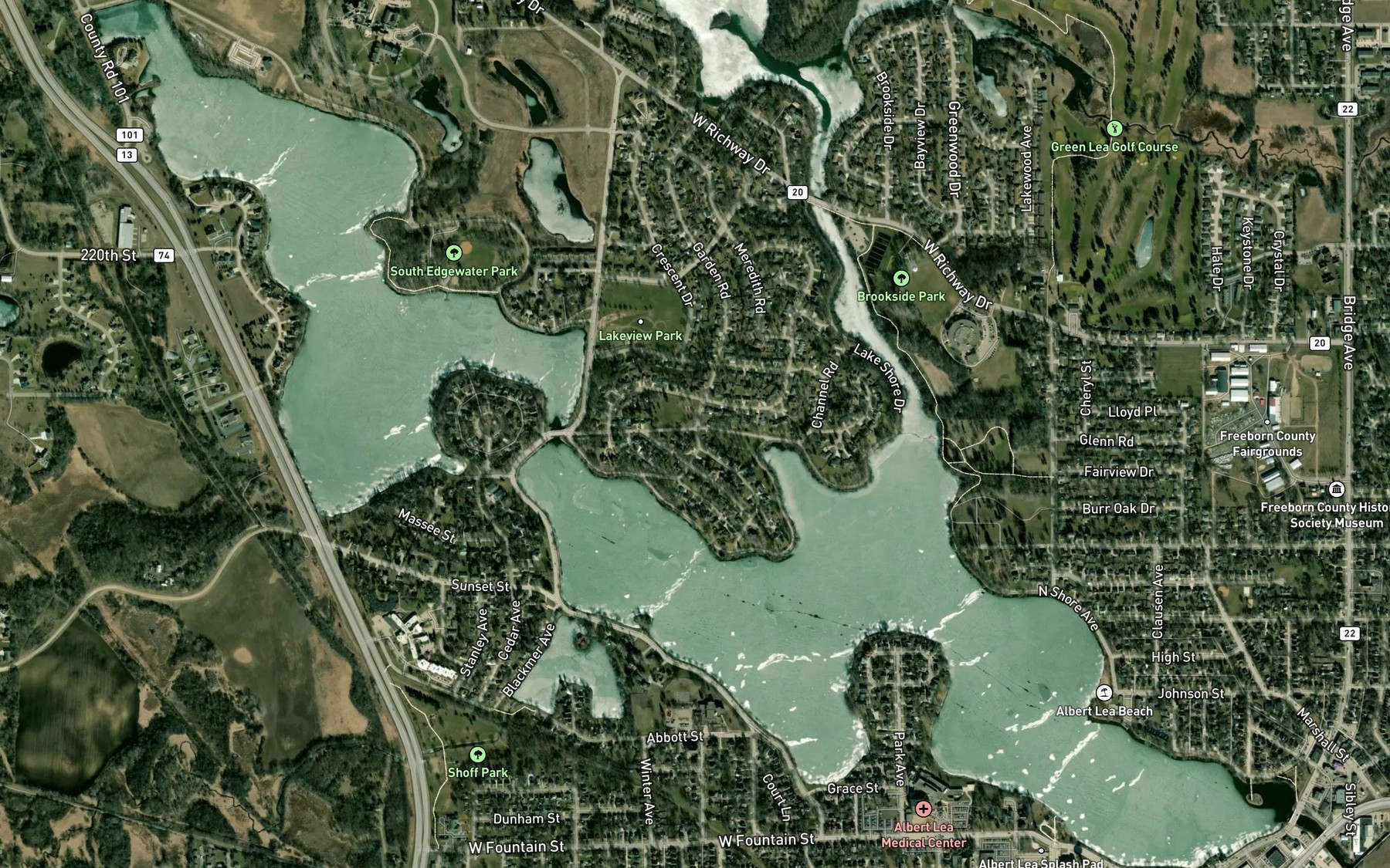 Satellite map of the Fountain Lake