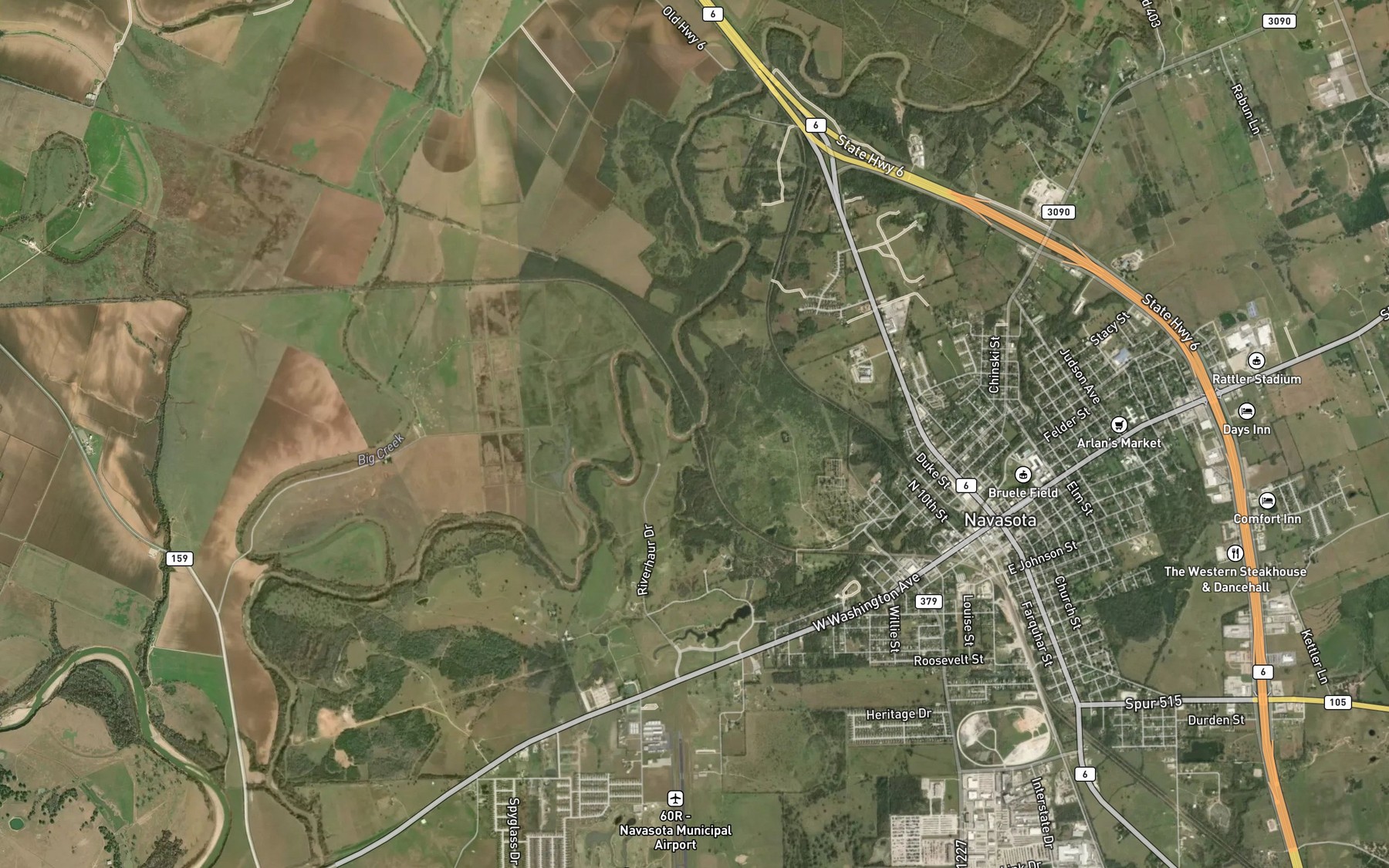 Satellite map of the Cedar Creek