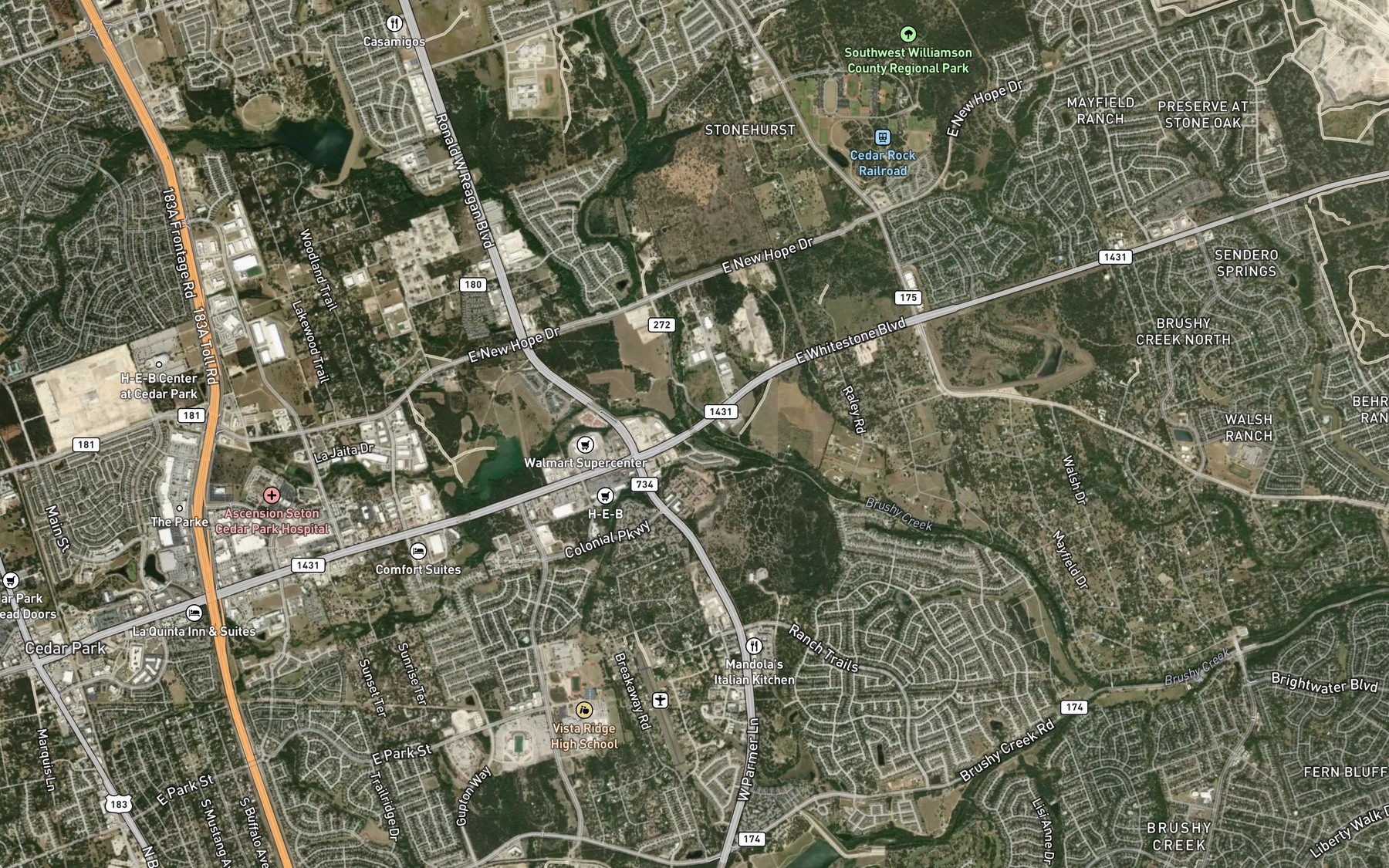 Satellite map of the Spanish Oak Creek