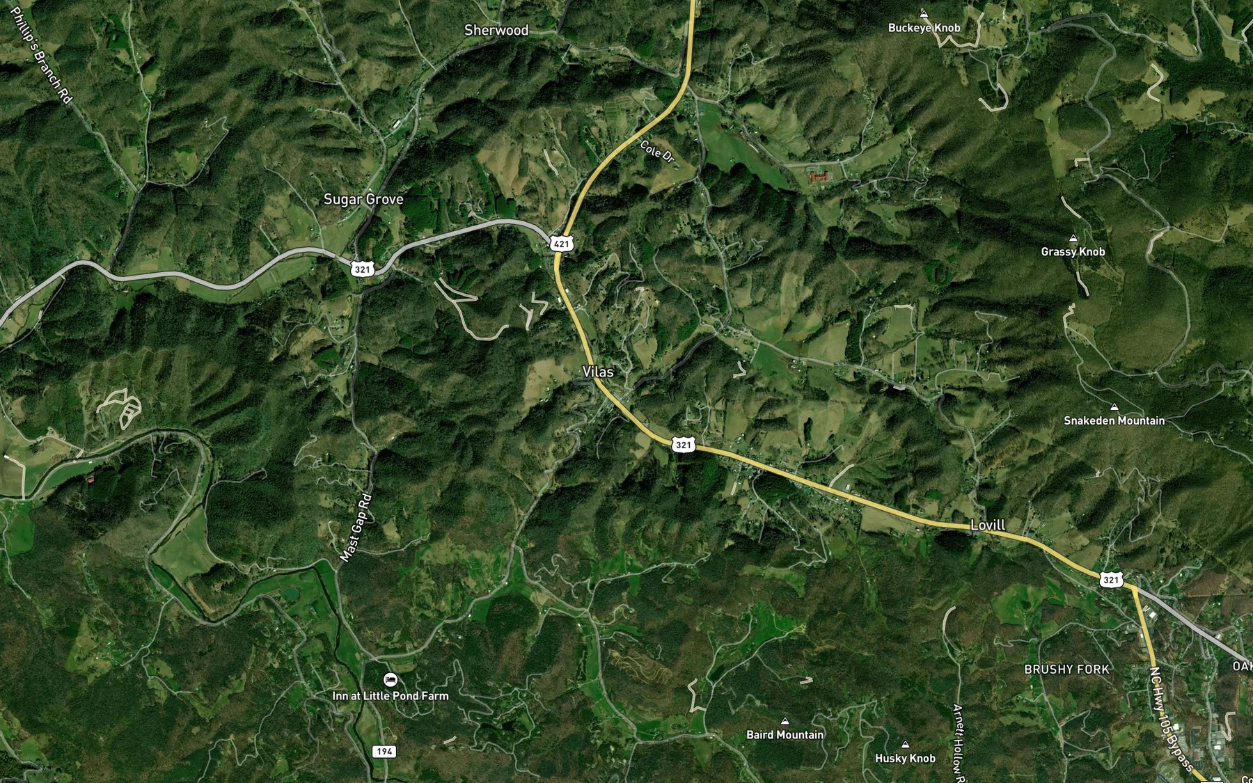Satellite map of the Linville Creek