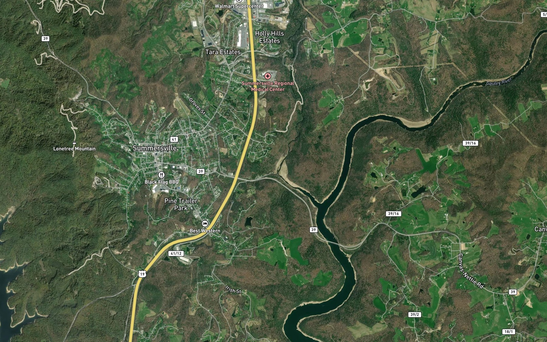 Satellite map of the Arbuckle Branch
