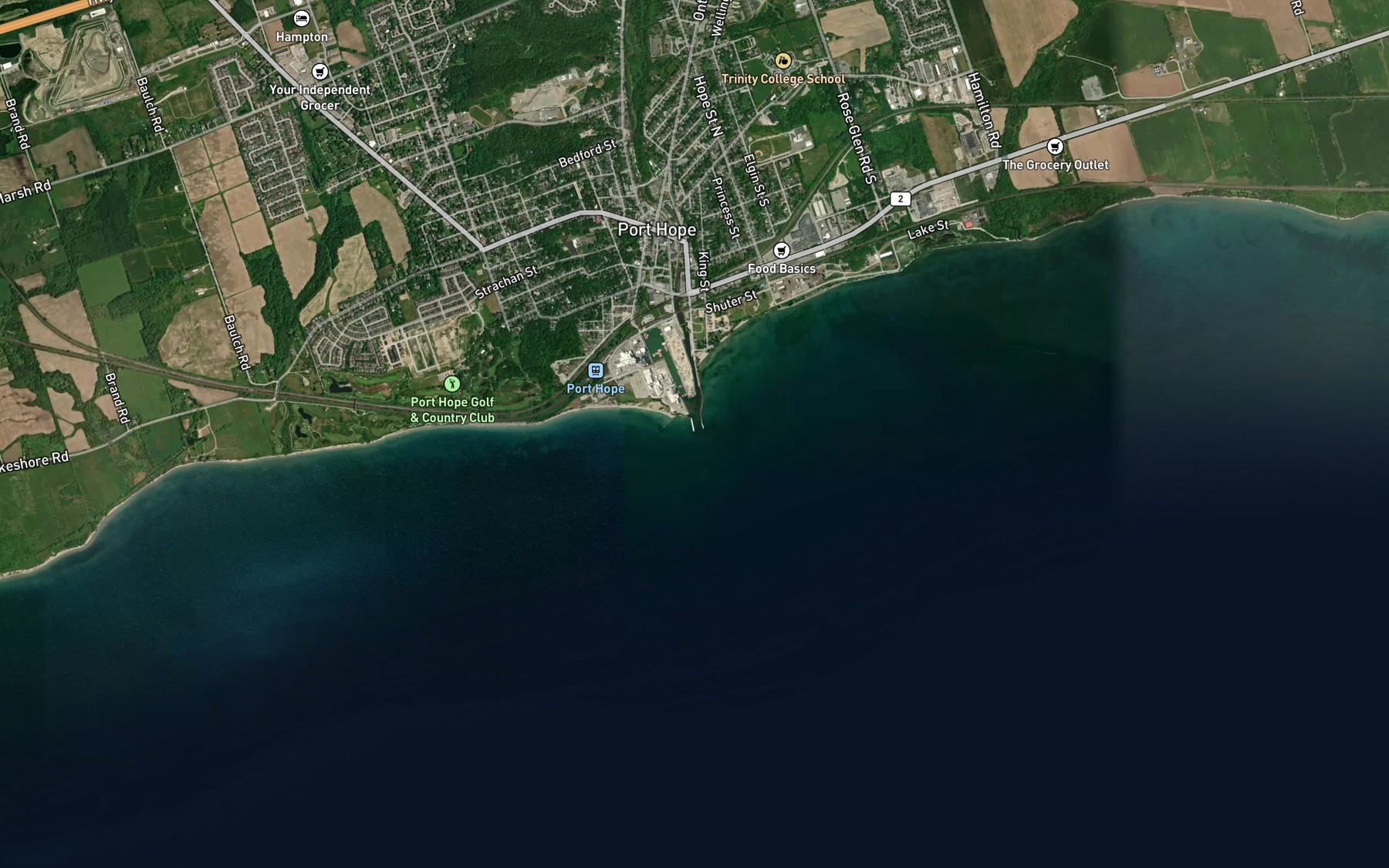 Satellite map of the Ganaraska River