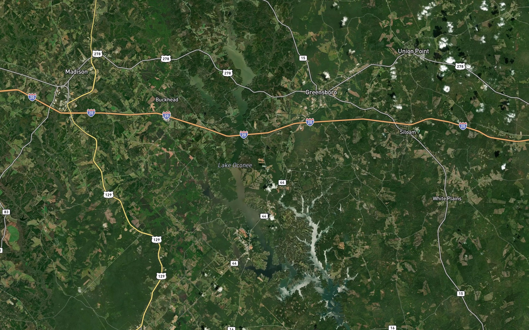 Satellite map of the Lake Oconee