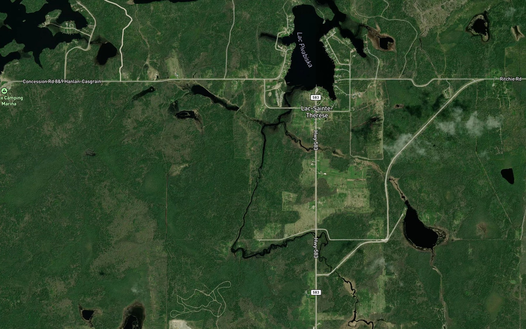 Satellite map of the Spawning Rapids