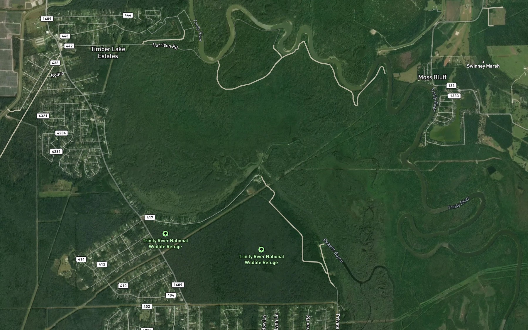 Satellite map of the Big Caney Creek