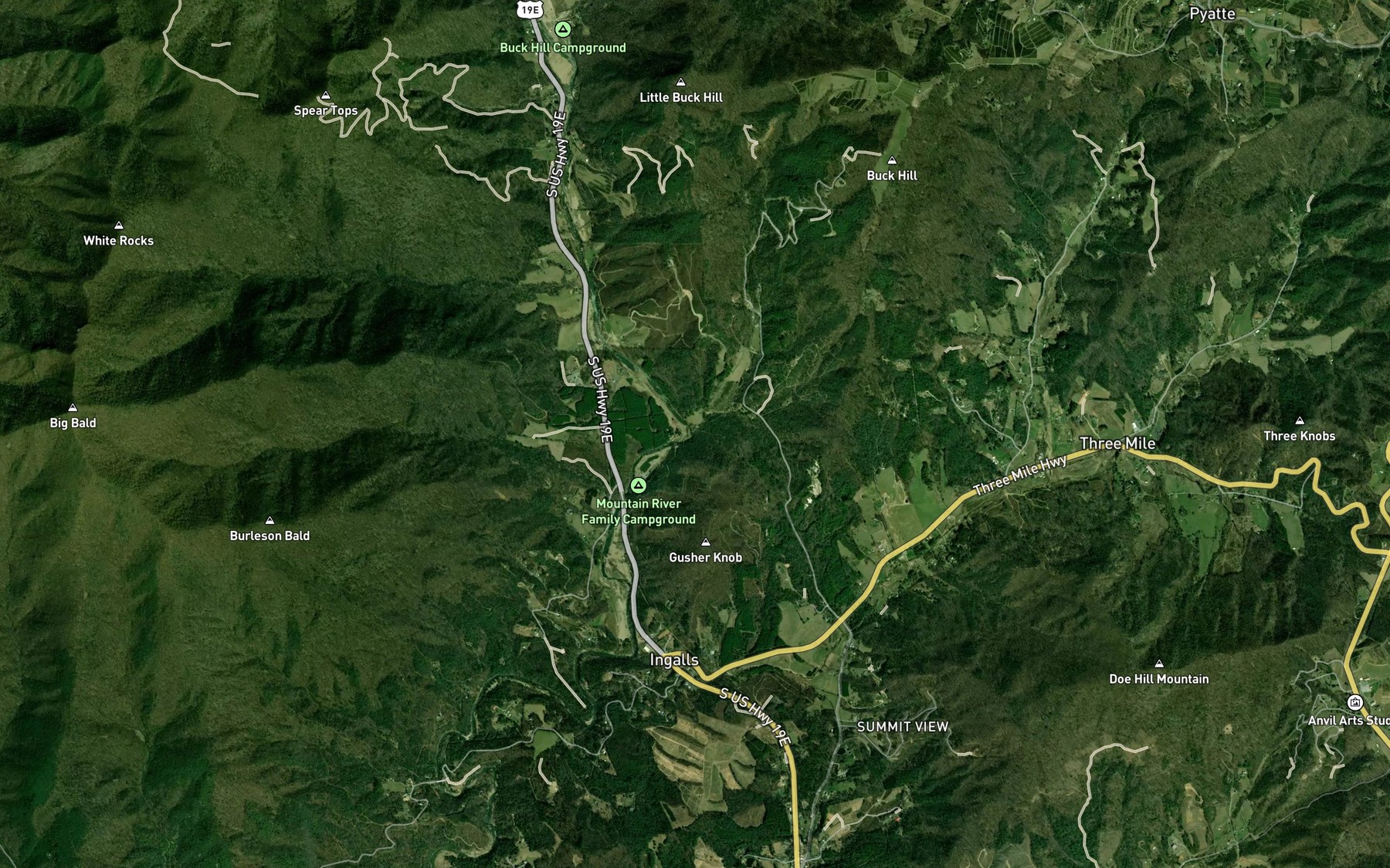 Satellite map of the Clear Creek