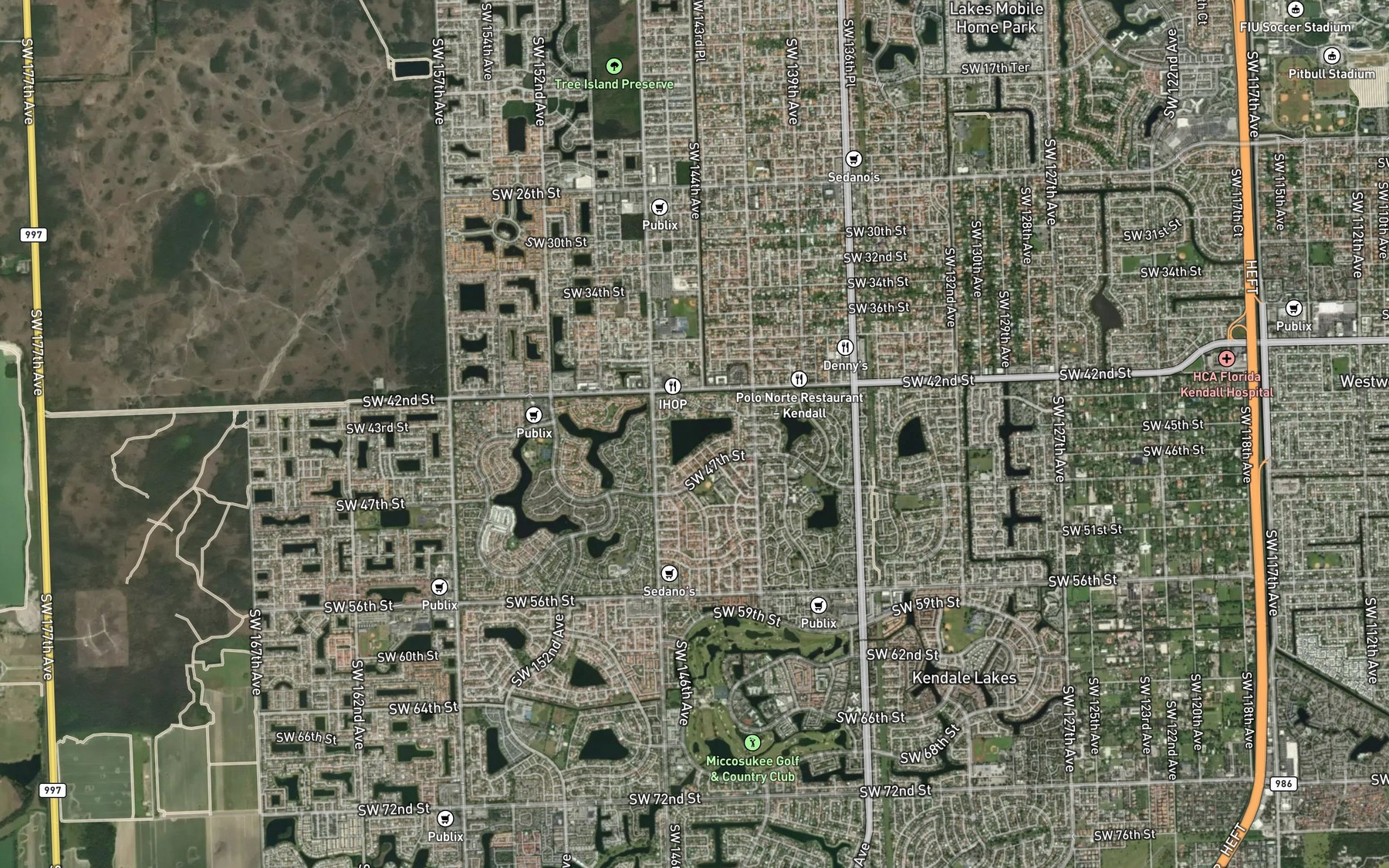Satellite map of the Kendall Lake