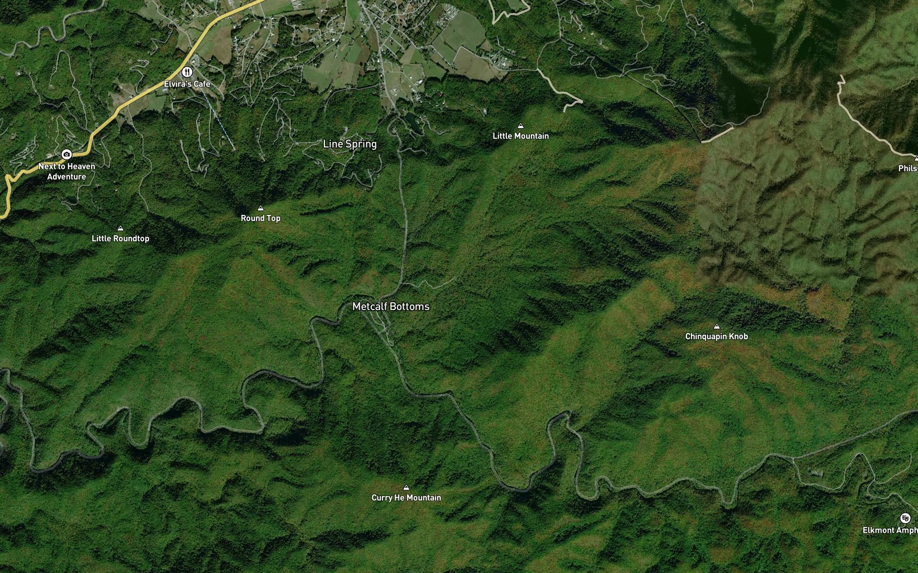Satellite map of the Mossy Rock Branch