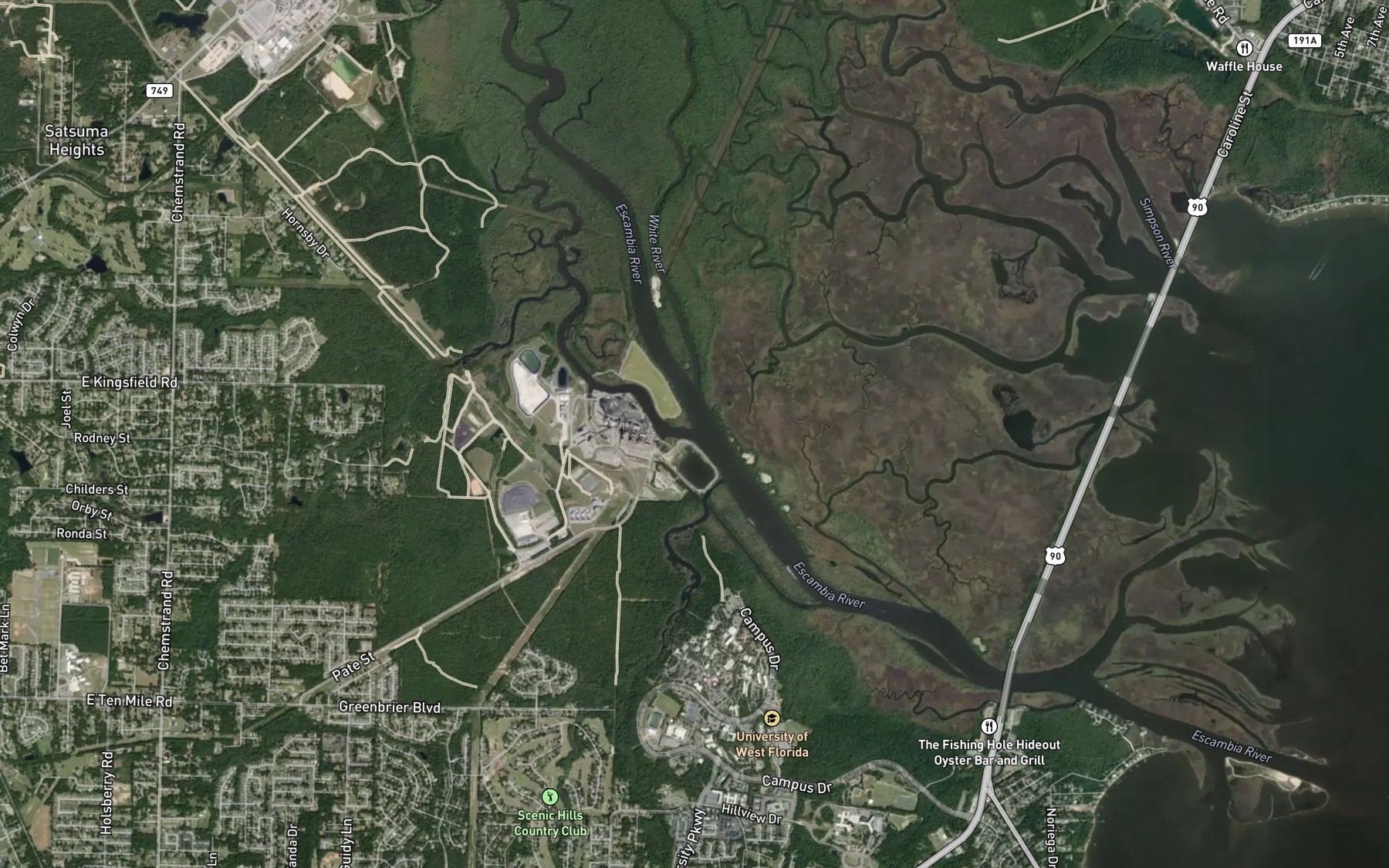 Satellite map of the Governors Bayou
