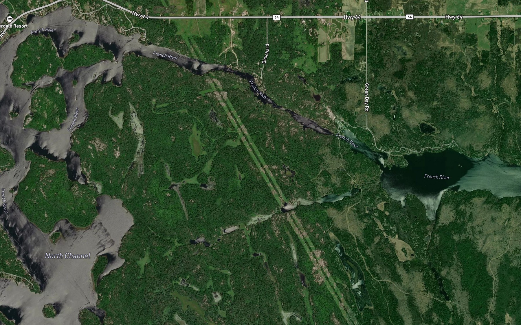 Satellite map of the Ouellette Rapids