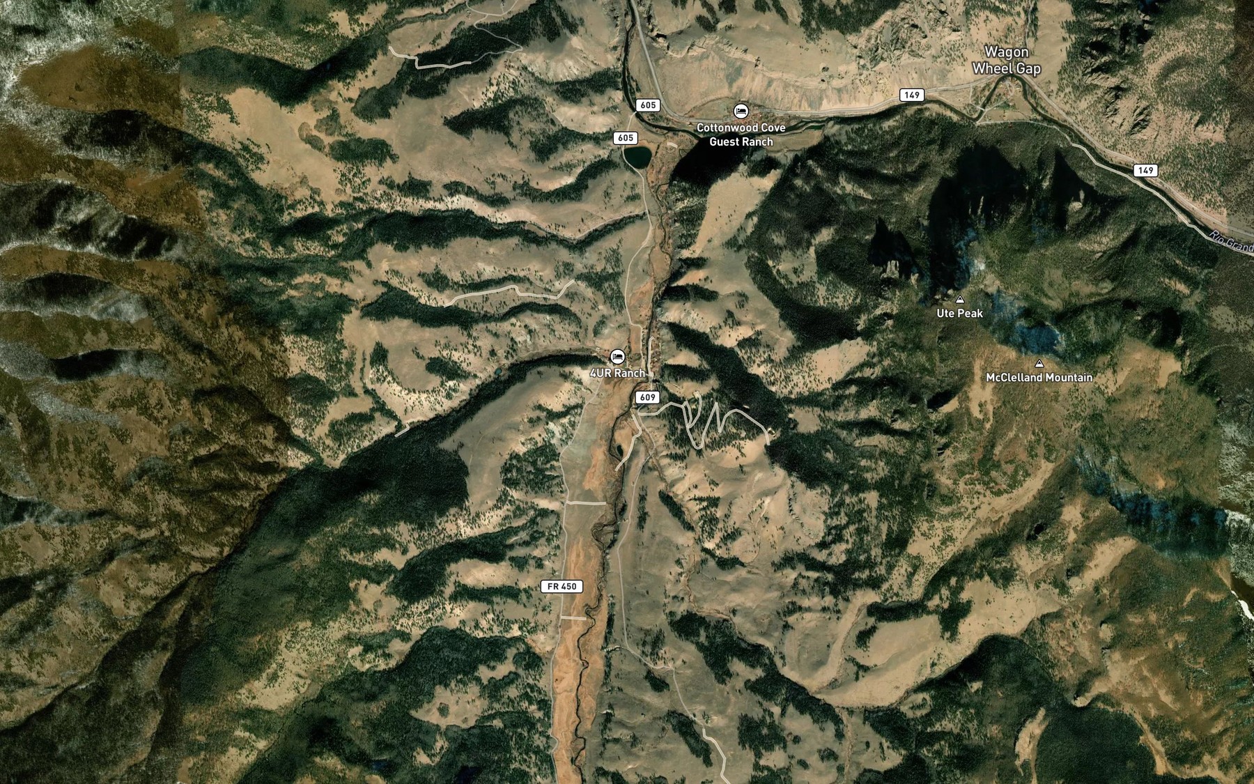 Satellite map of the Wagon Wheel Gap Hot Springs