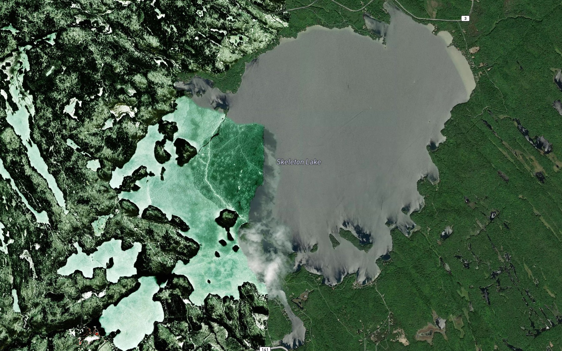 Satellite map of the Skeleton Lake
