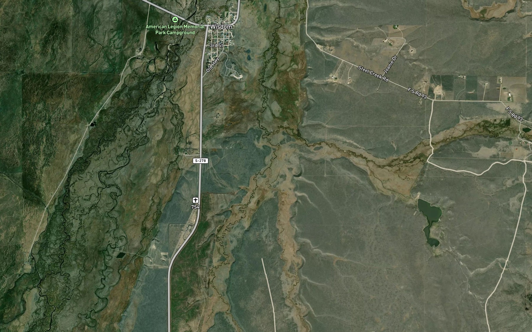 Satellite map of the Stanley Creek