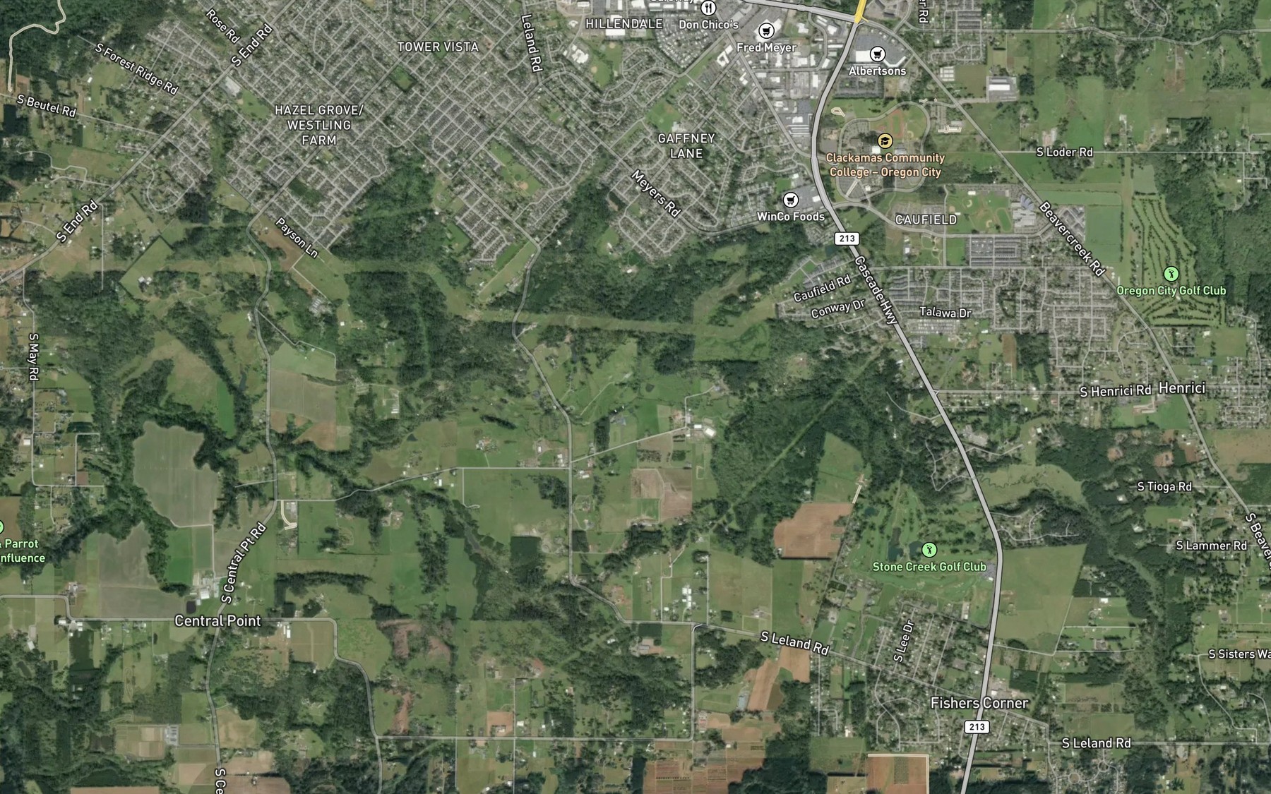 Satellite map of the Caufield Creek