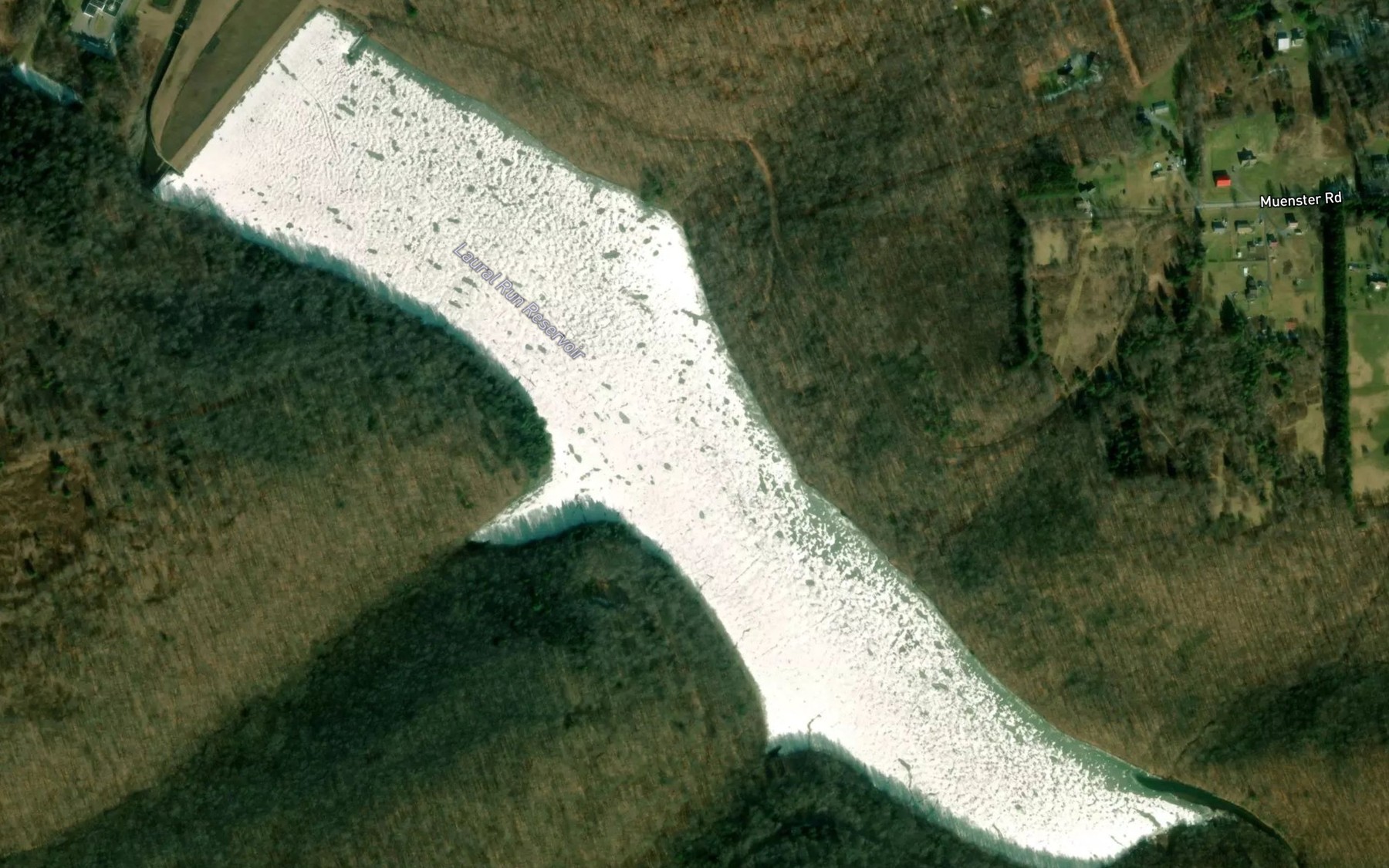 Satellite map of the Laural Run Reservoir