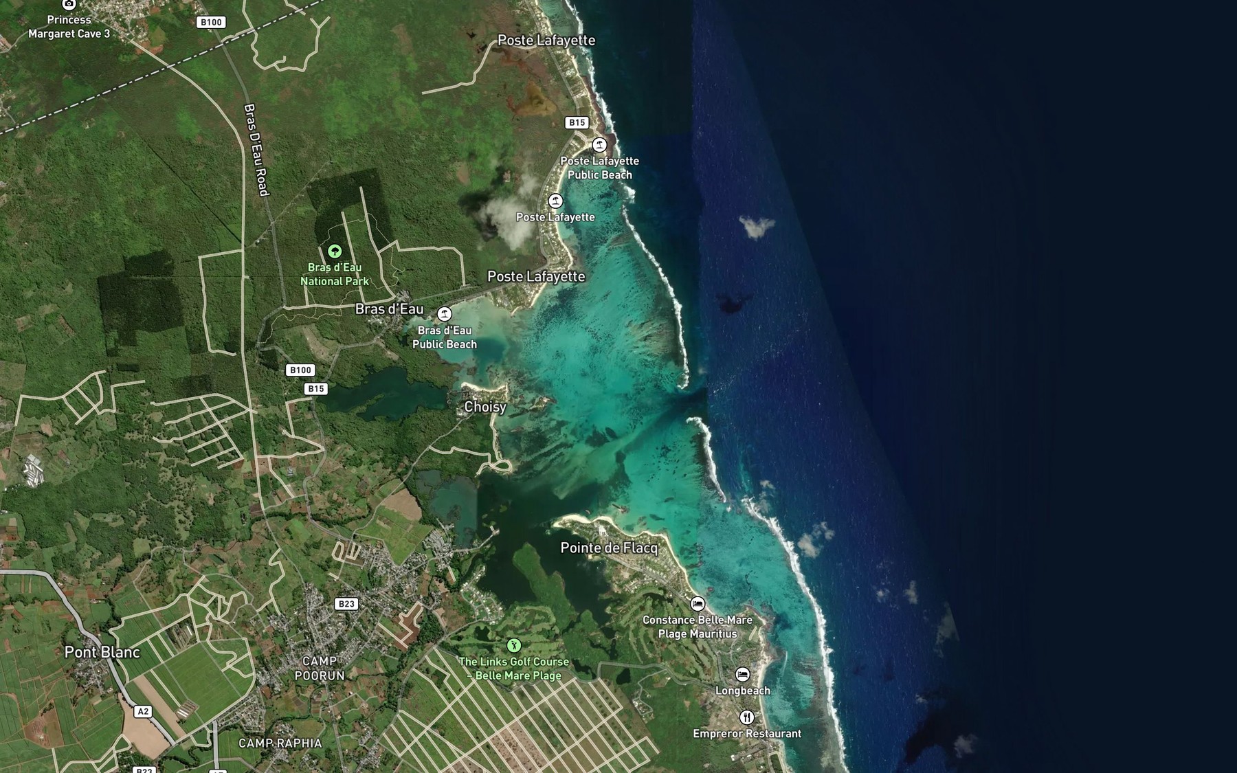 Satellite map of the Passe de Flacq