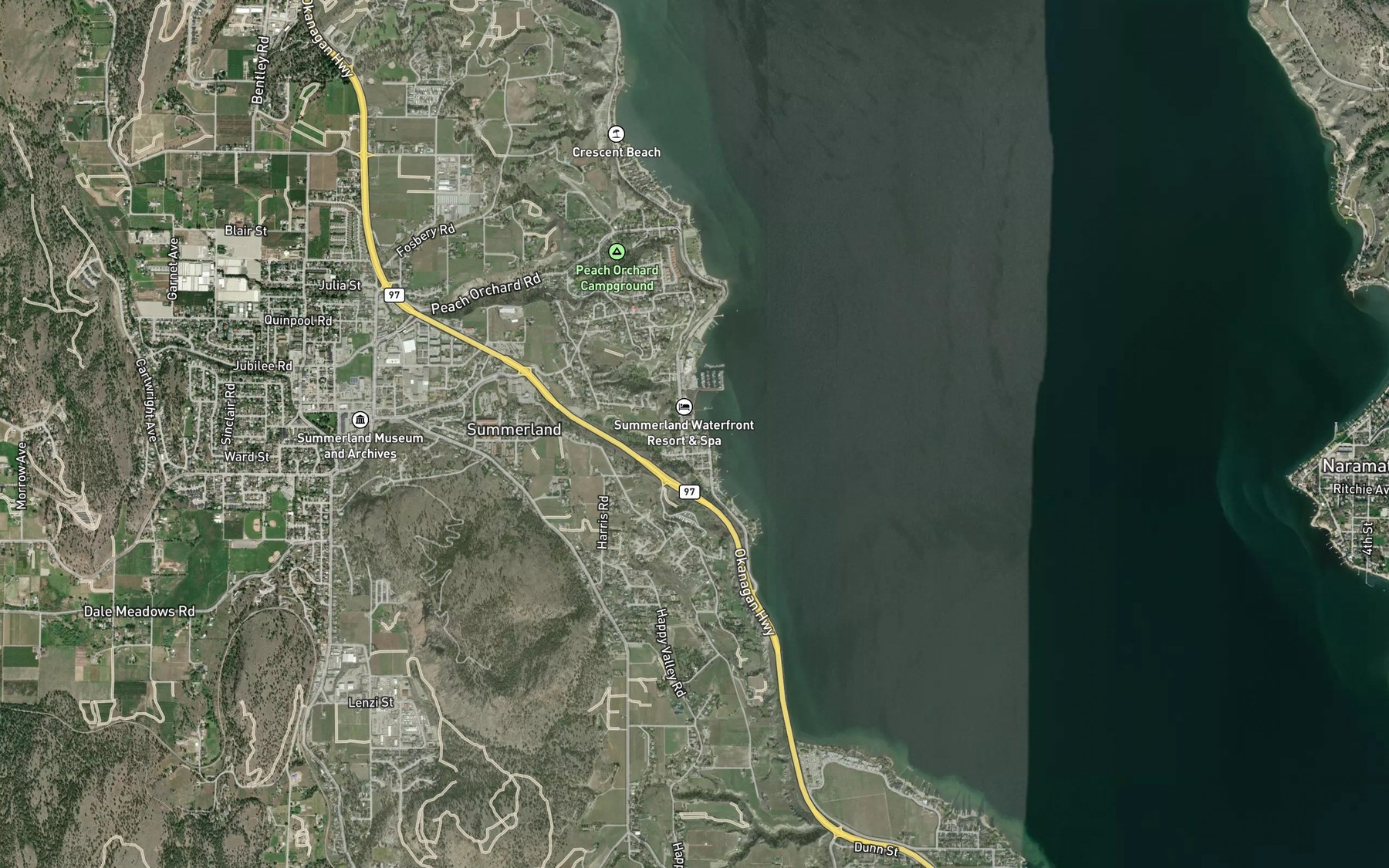 Satellite map of the Prairie Creek