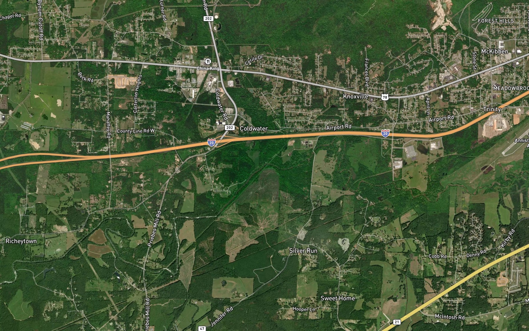 Satellite map of the Coldwater Spring Branch
