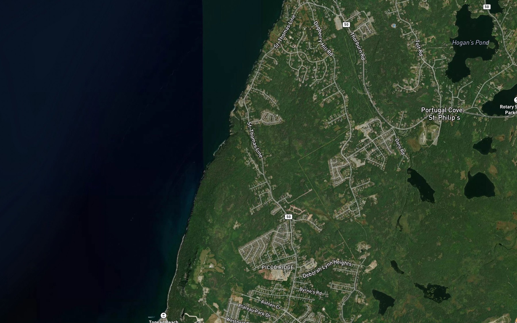 Satellite map of the St. Thomas Cove