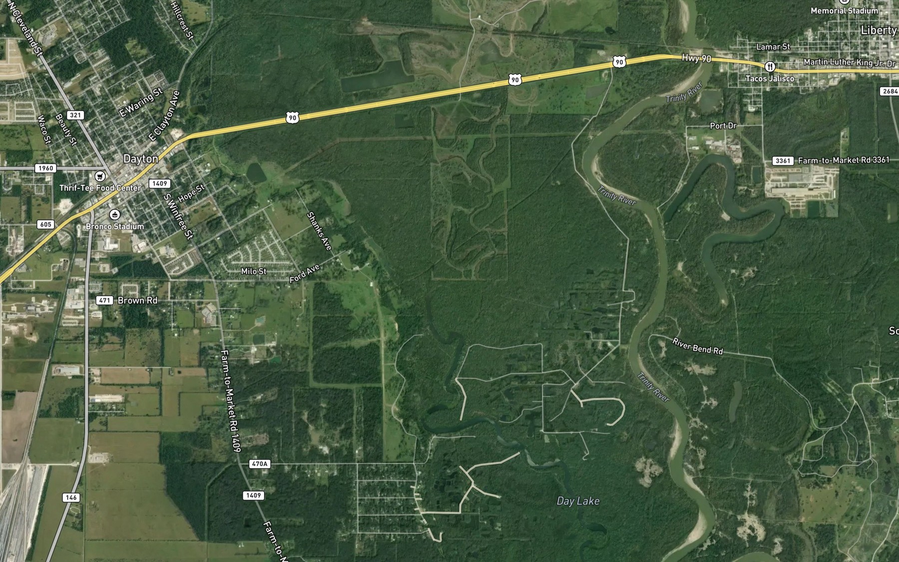 Satellite map of the French Bayou