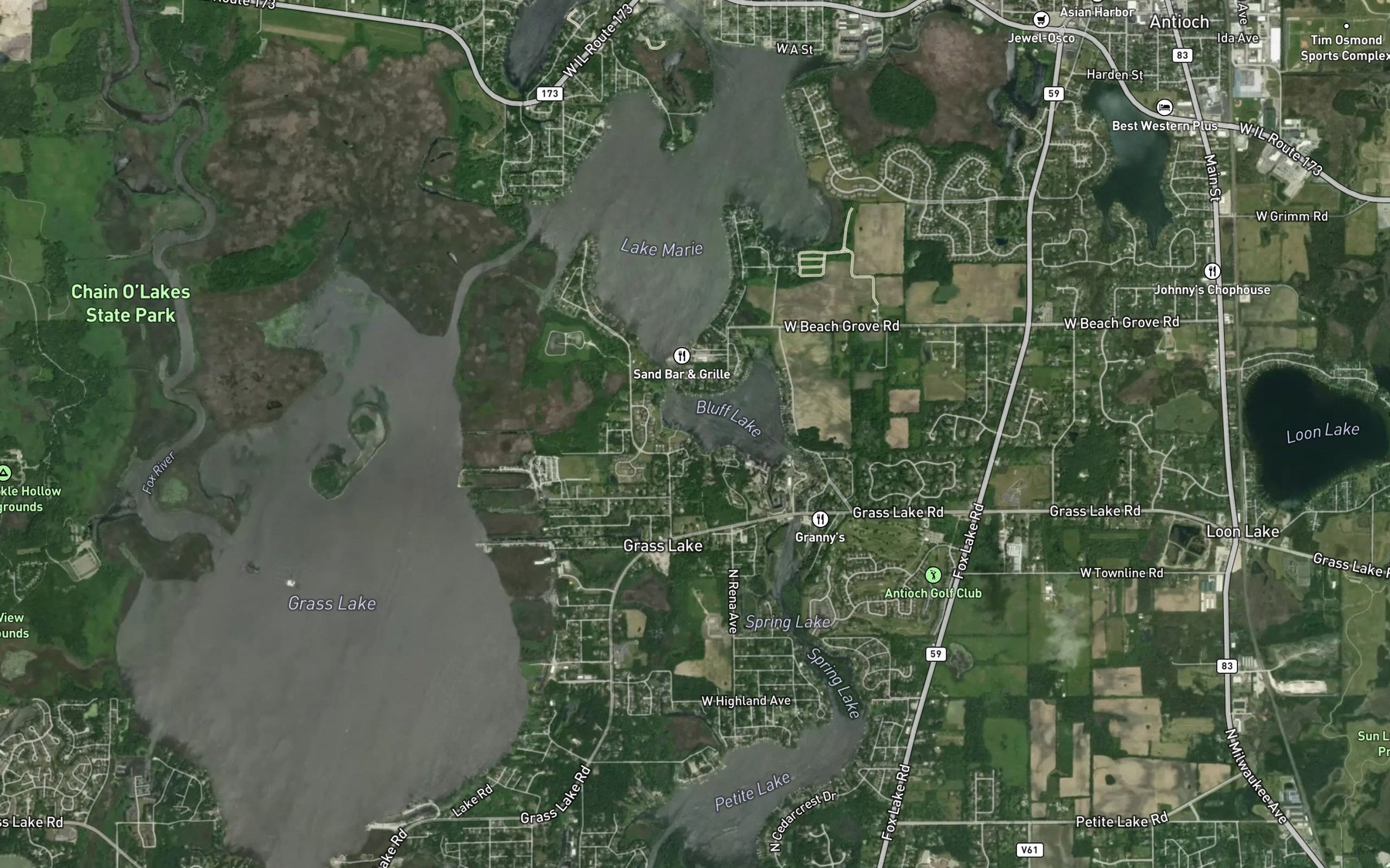 Satellite map of the Bluff Lake