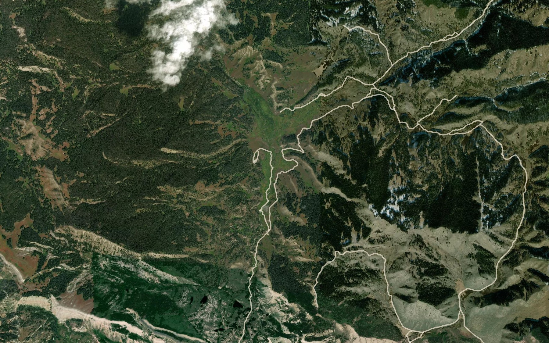 Satellite map of the Carmichael Fork
