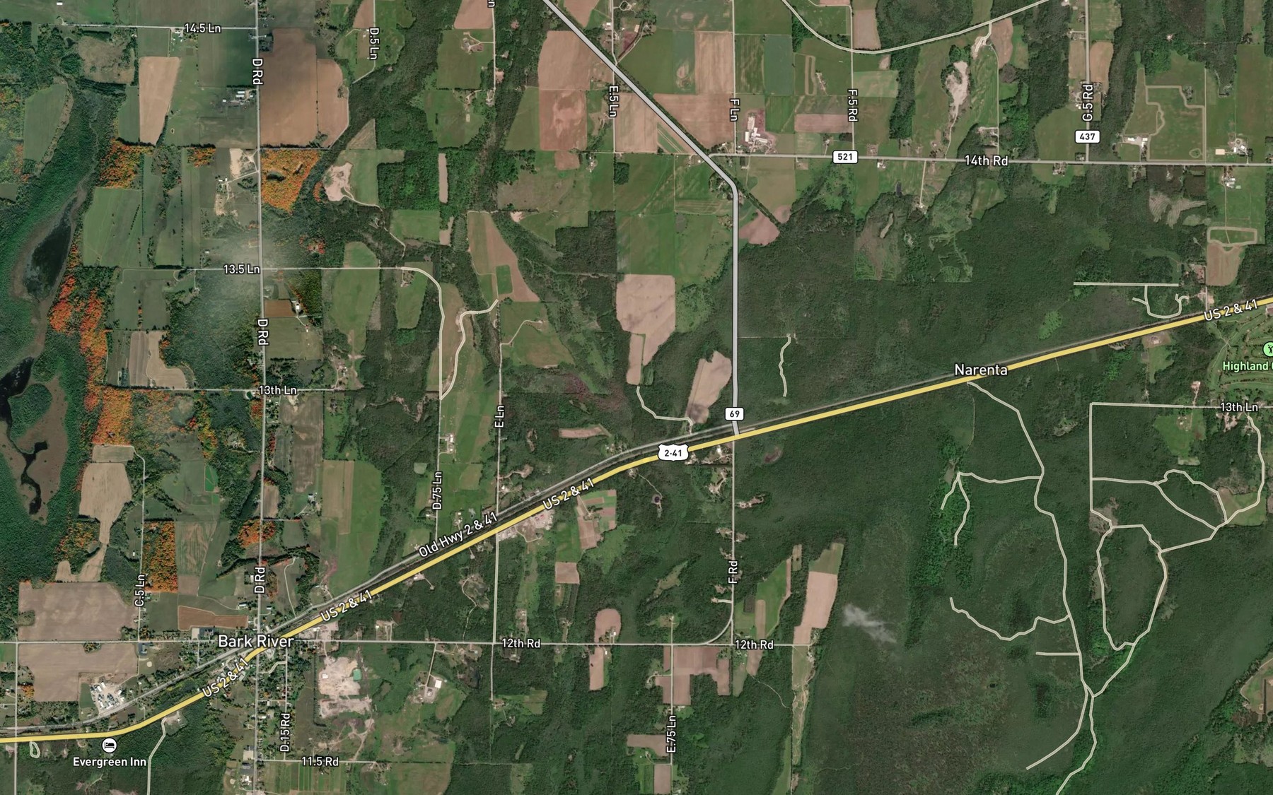 Satellite map of the North Branch Bark River