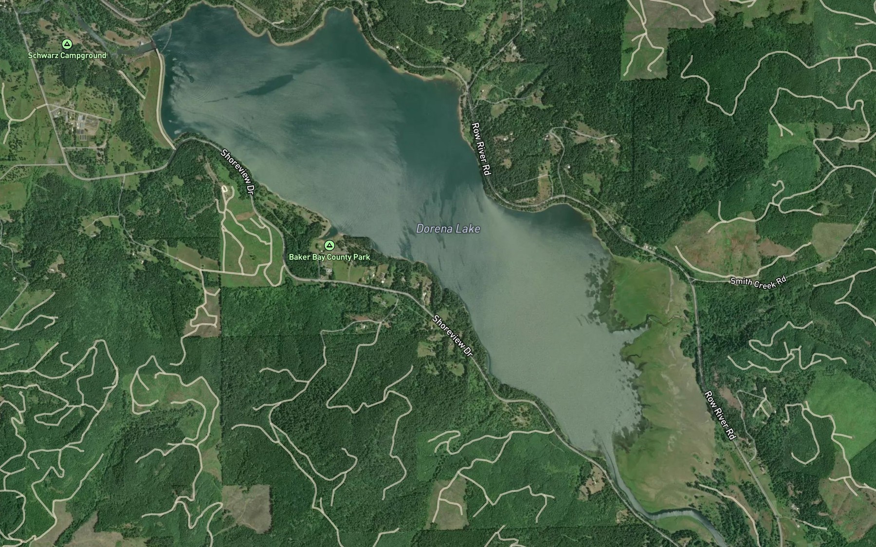 Satellite map of the Dorena Lake