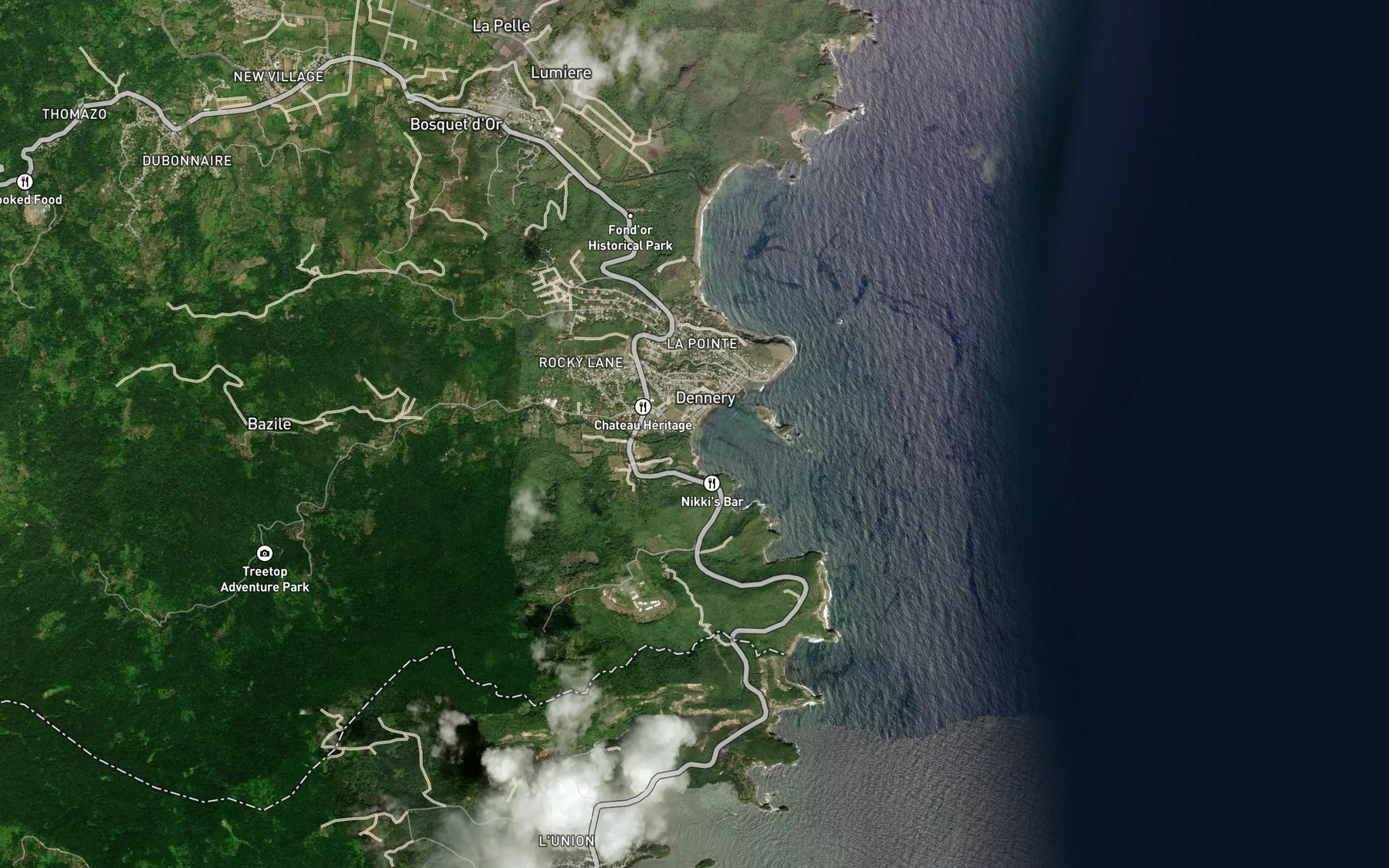 Satellite map of the Dennery River