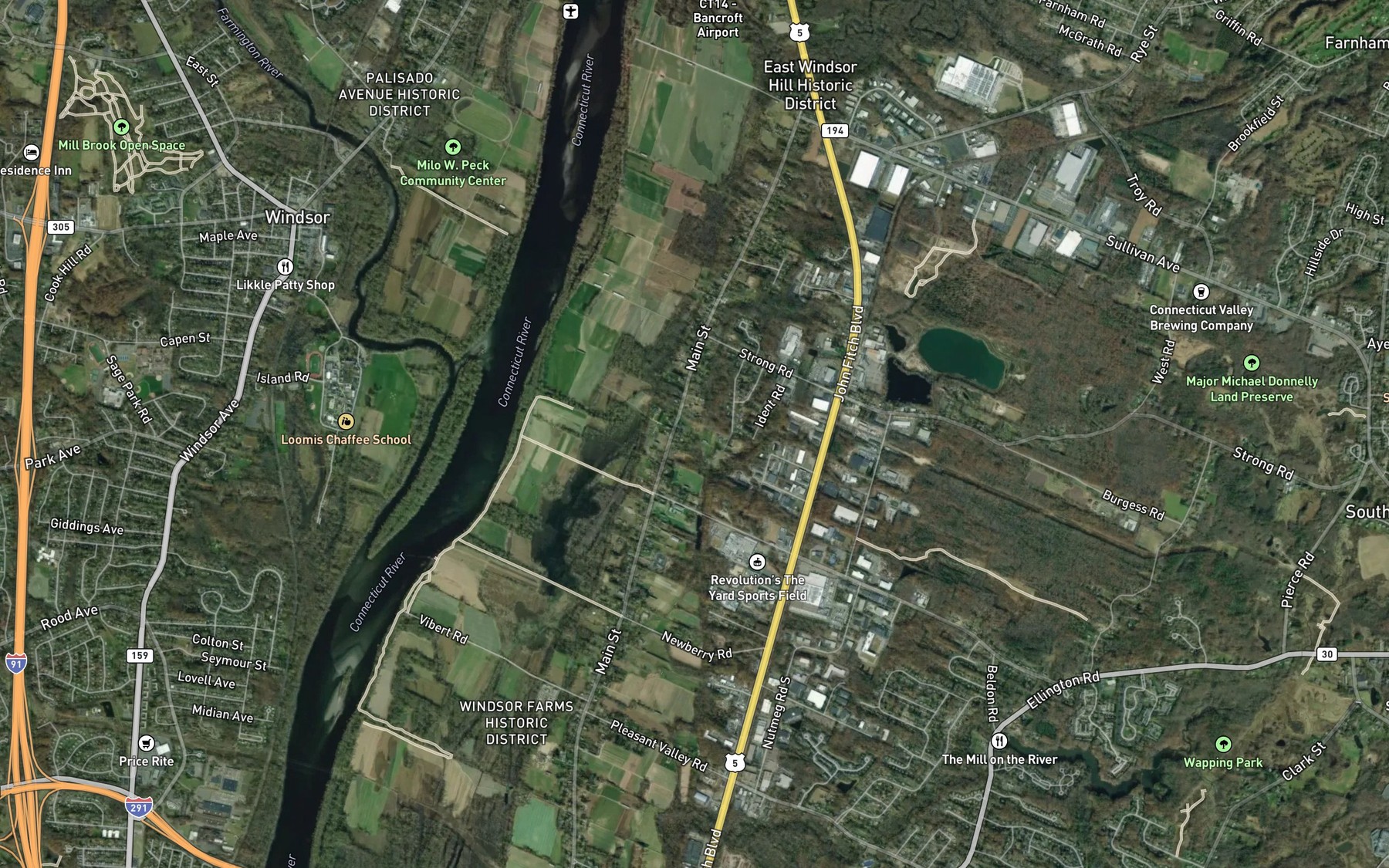 Satellite map of the Bancroft Brook