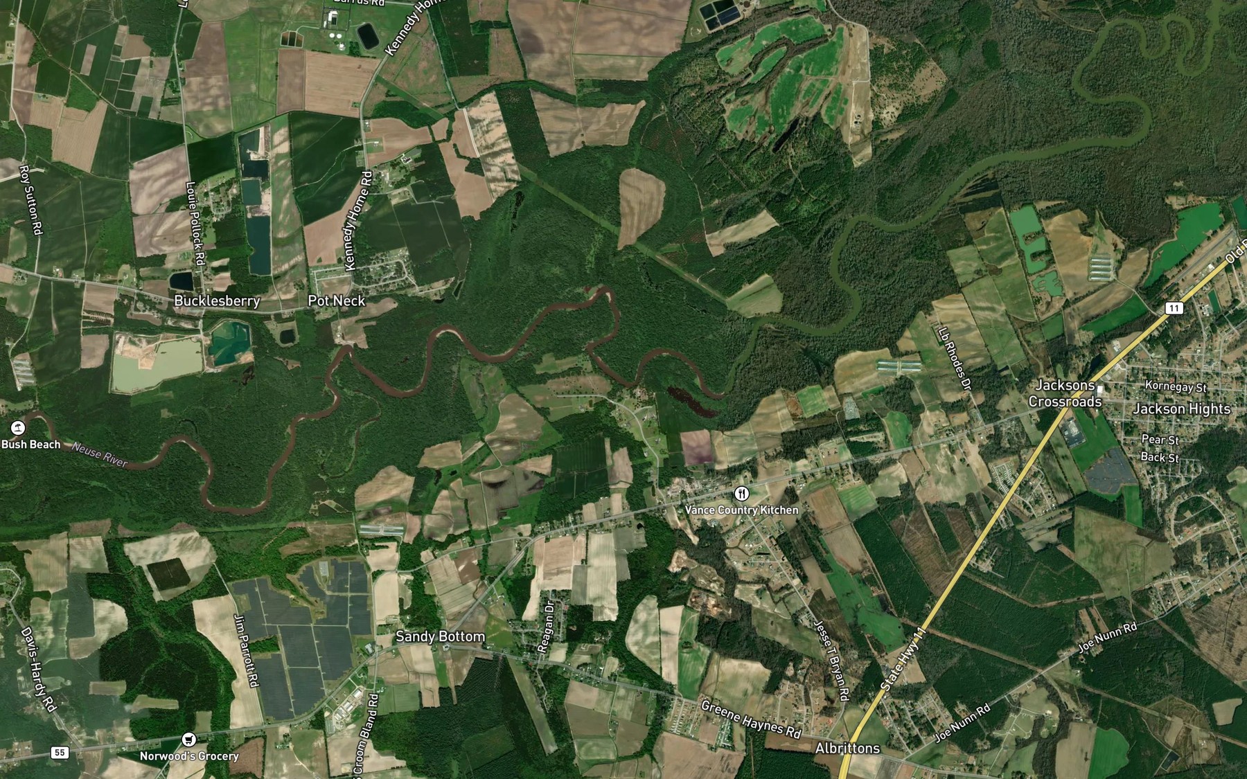 Satellite map of the Whitleys Creek
